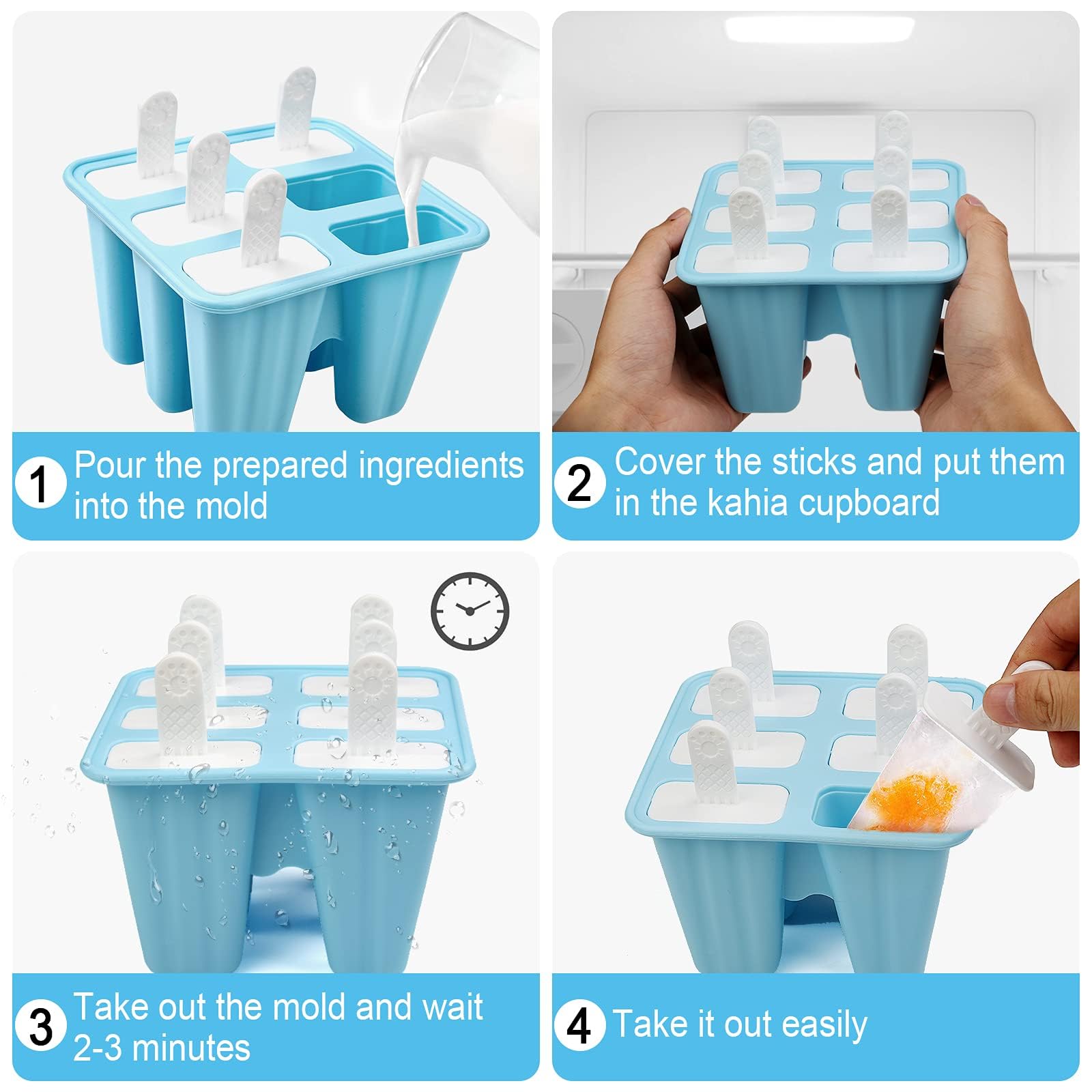 6-Piece Silicone Popsicle Molds with Sticks - BPA Free, Reusable & Easy Release Ice Pop Maker for Homemade Treats (Blue) - Perfect for Summer Snacks, Kids Parties & Healthy Frozen Desserts
