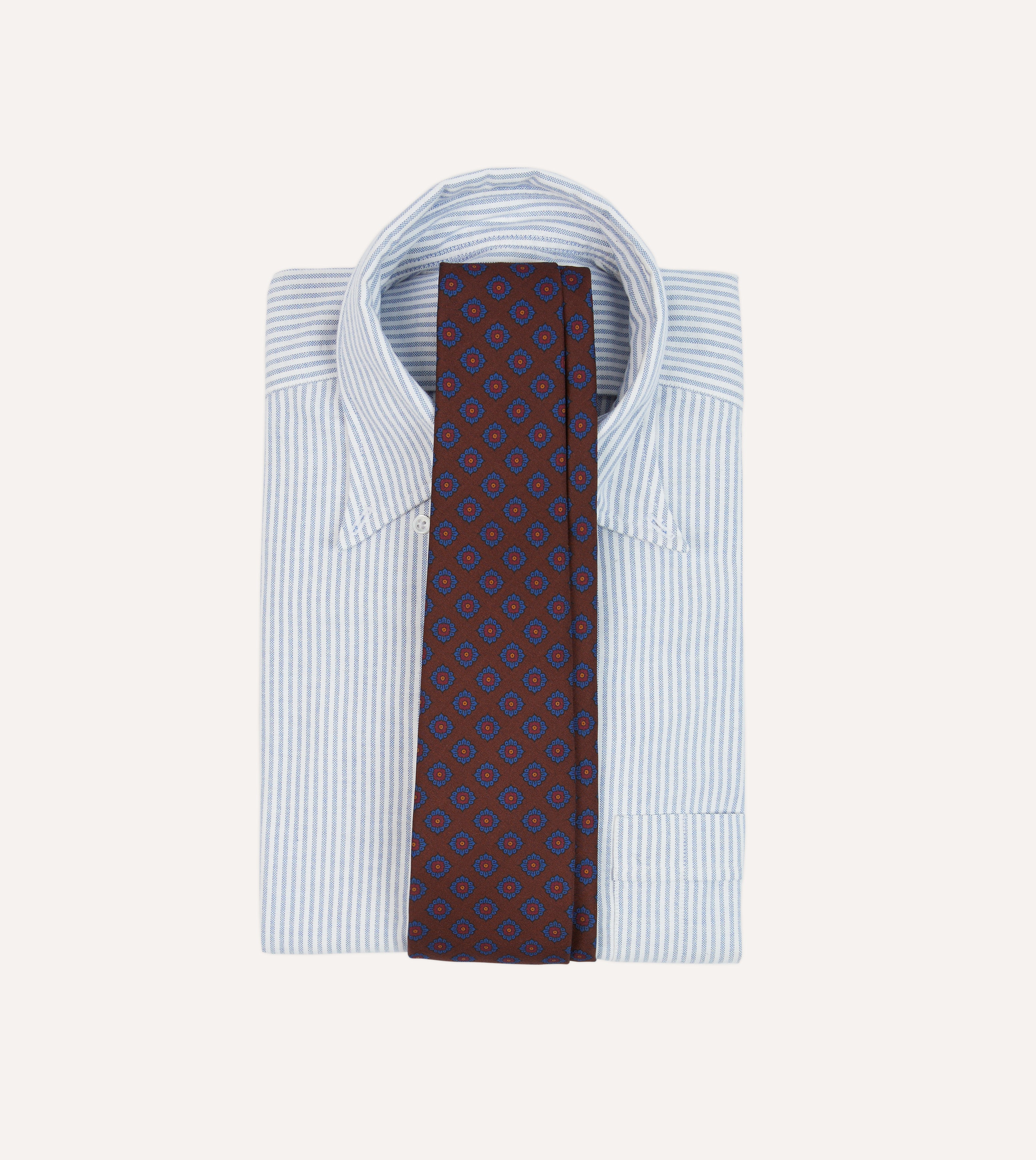 Elegant Brown Square Flower Medallion Print Silk Self-Tipped Necktie for Men - Perfect for Weddings, Business Meetings & Formal Events
