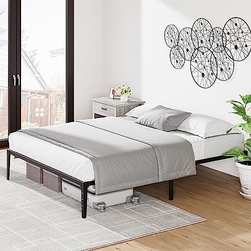GARVEE 14 Inch Metal Platform Queen Bed Frame with Steel Slat Support - No Box Spring Needed - Easy Assembly Mattress Foundation in Black - Perfect for Modern Bedrooms, Guest Rooms & Small Spaces