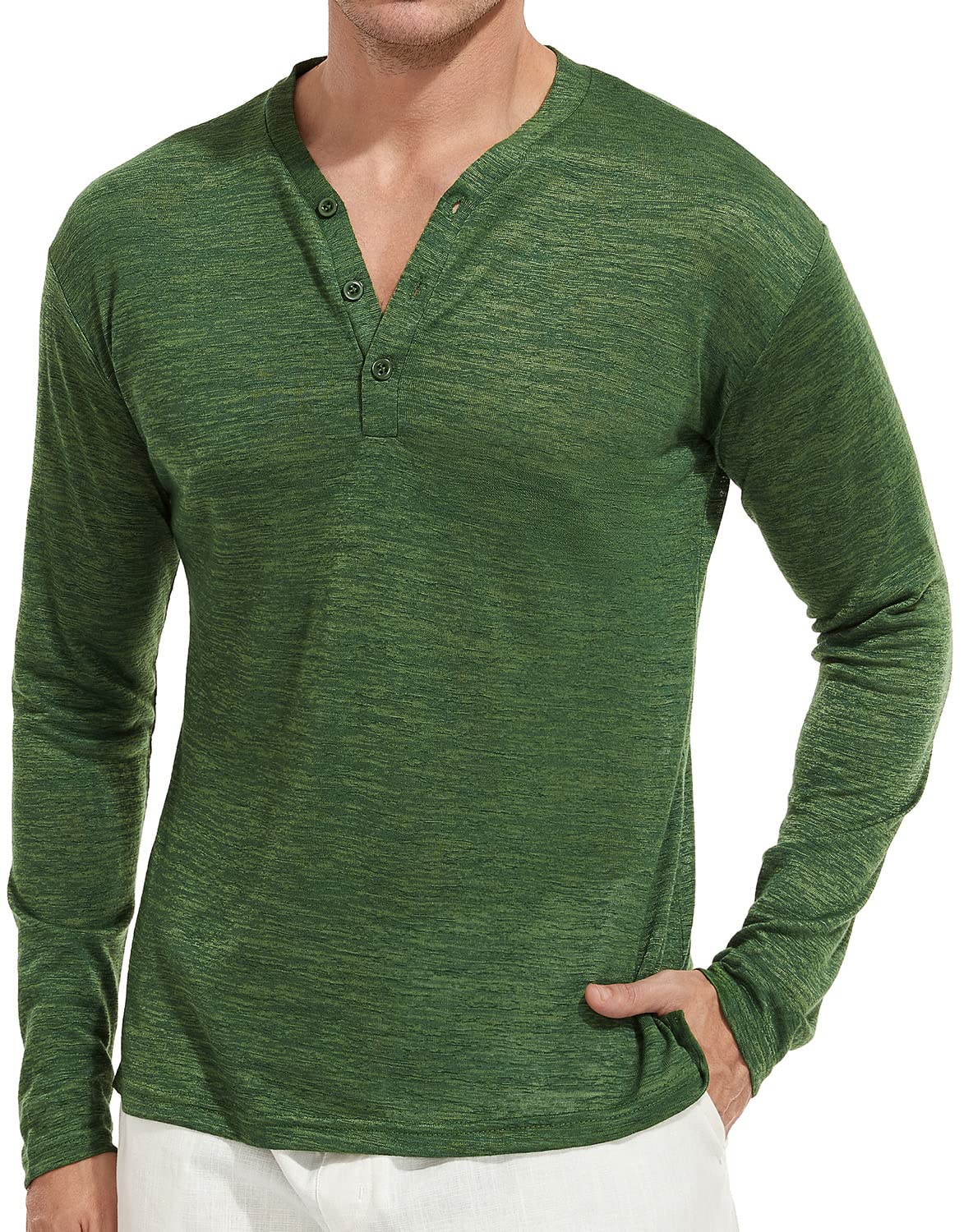 YTD Men's Long & Short Sleeve Henley Shirts - Casual Fashion T-Shirts for Beach, Yoga & Everyday Wear - Loose Fit Comfortable Cotton Tees