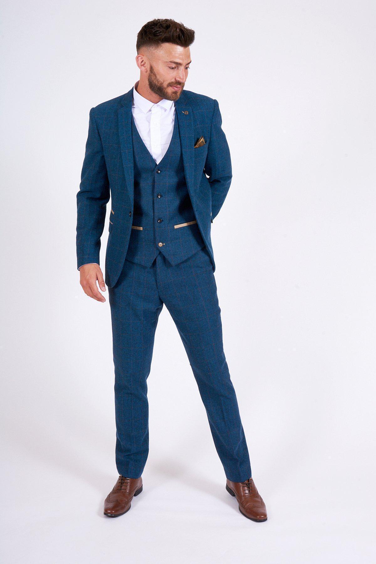 Stylish DION Blue Tweed Suit - Premium Quality Men's Formal Wear | Perfect for Weddings, Business Meetings & Special Occasions