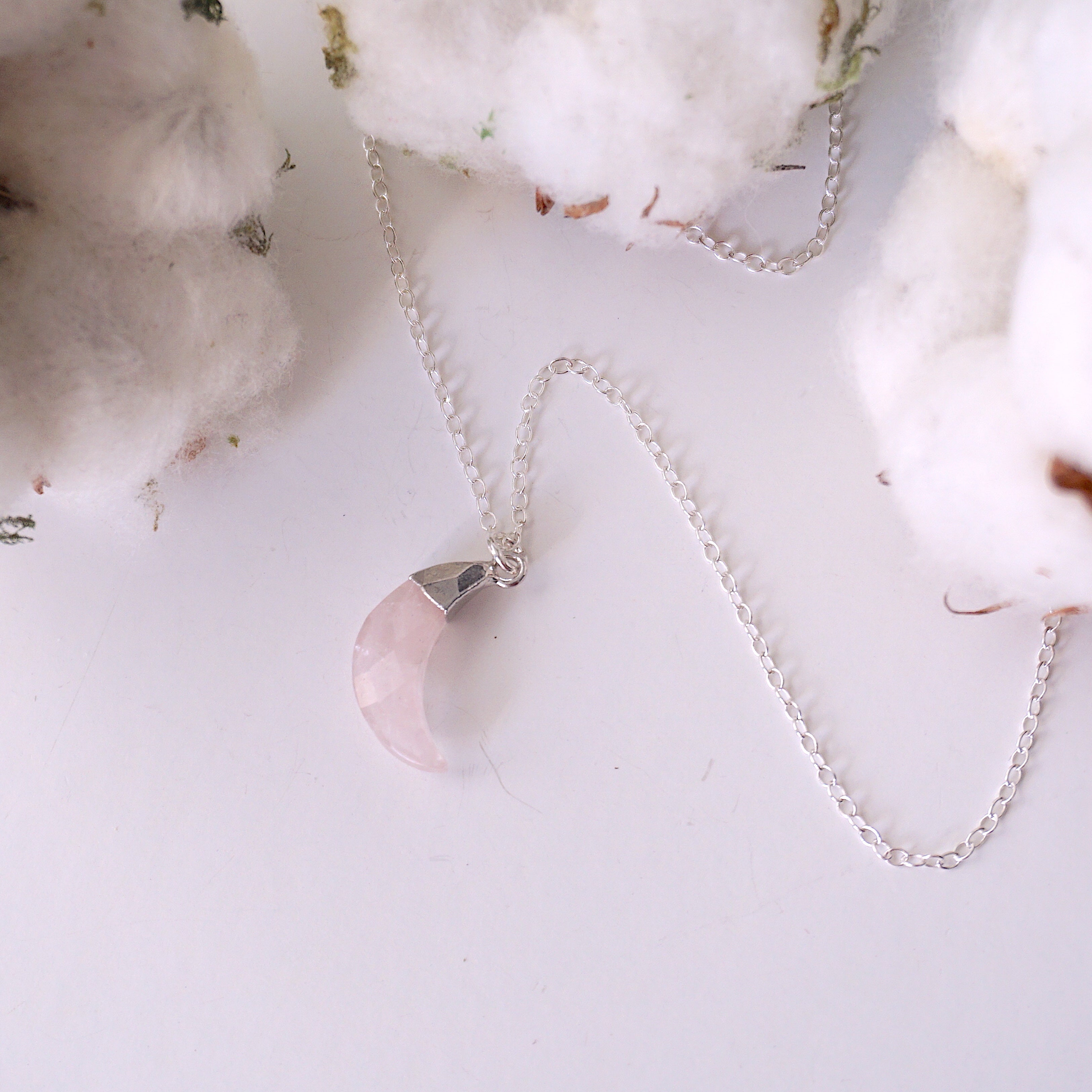 Sterling Silver Rose Quartz Moon Charm Necklace - Elegant Dainty Jewelry for Women, Gift for Her, Valentine's Day, Birthday, Anniversary | Perfect for Everyday Wear, Date Night, Special Occasions