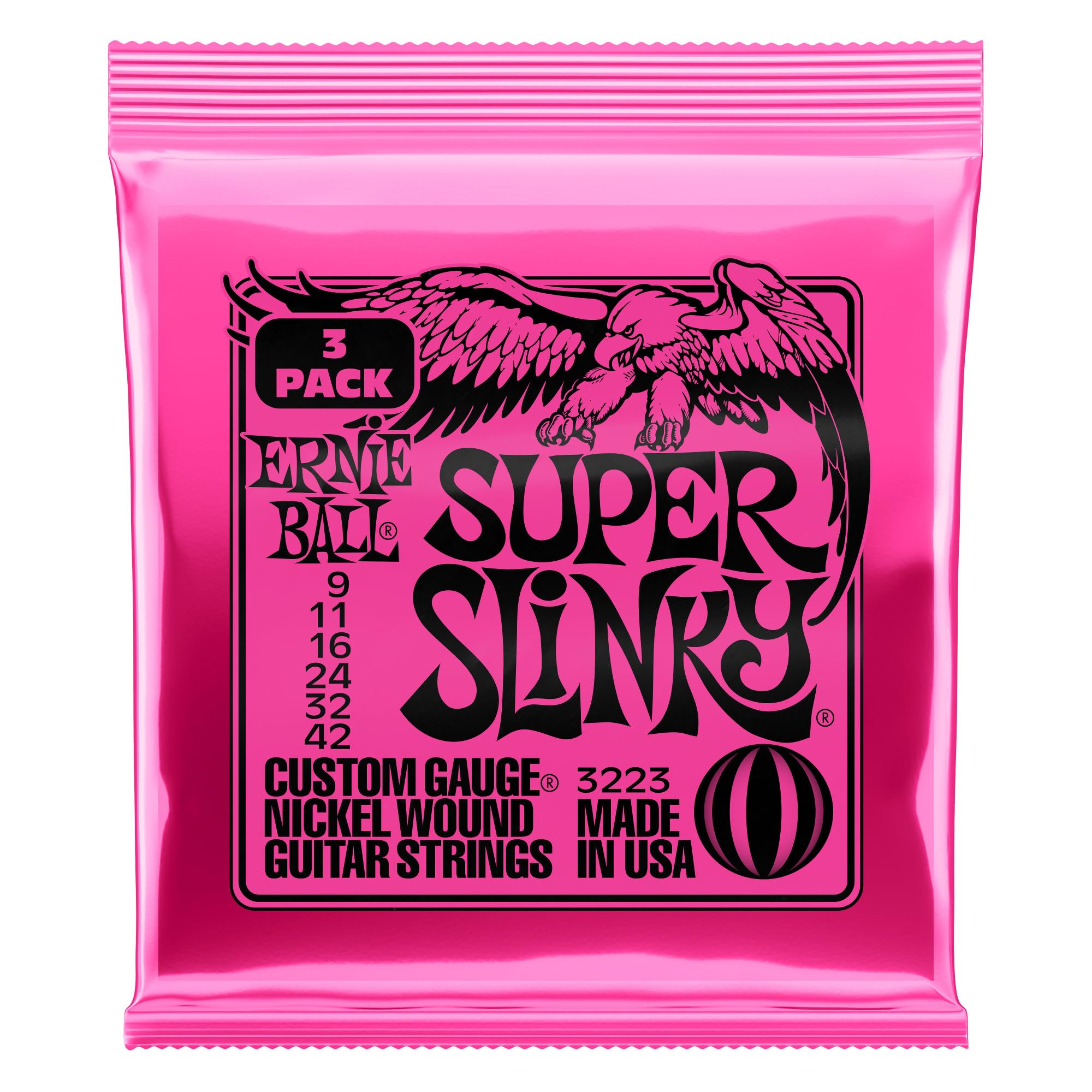 Ernie Ball Super Slinky Nickel Wound Electric Guitar Strings 3-Pack (9-42 Gauge) | Premium Guitar Strings for Rock, Blues & Metal | Perfect for Stage Performance & Studio Recording (P03223)