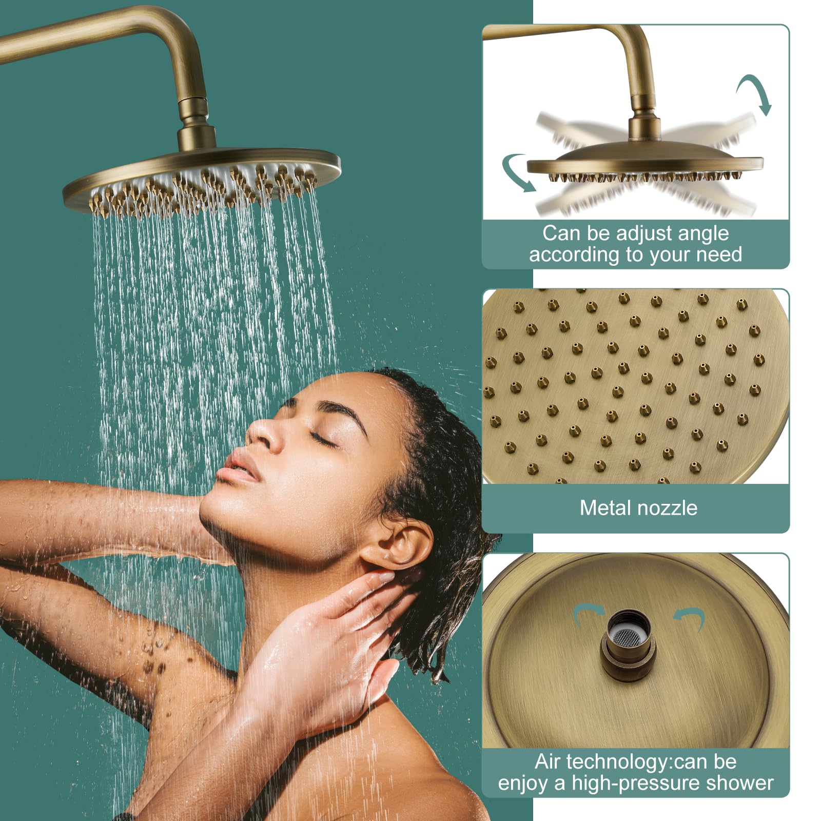 Vintage Brass Exposed Pipe Shower System - 8 Inch Rainfall Shower Head & Handheld Sprayer Combo Set with Single Handle - Dual Function Bathroom Faucet for Luxurious Spa Experience