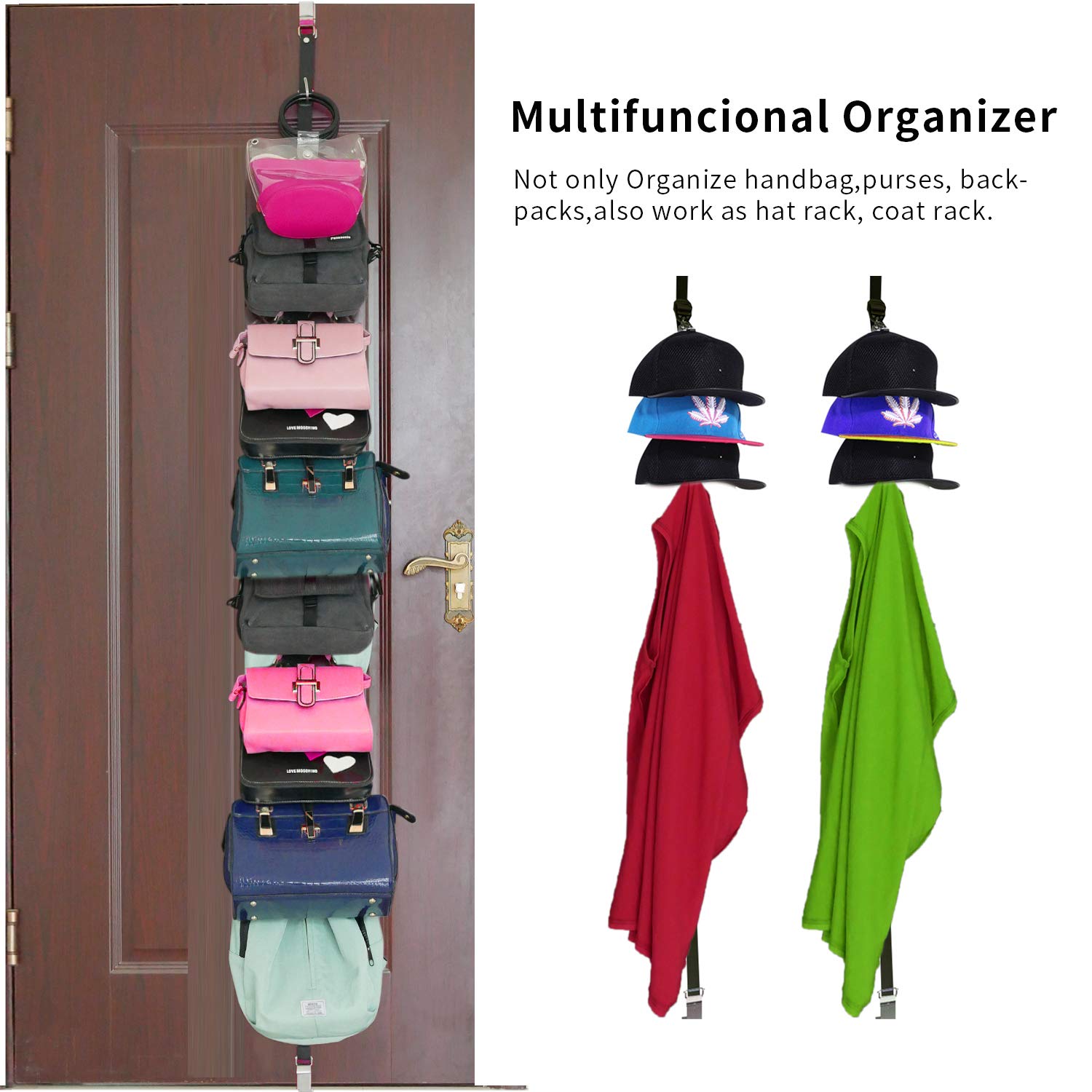 UTOWO Purse Organizer for Closet Door - 2 Pack Black Handbag Storage Rack Holds 20 Purses, Fits 1 3/8