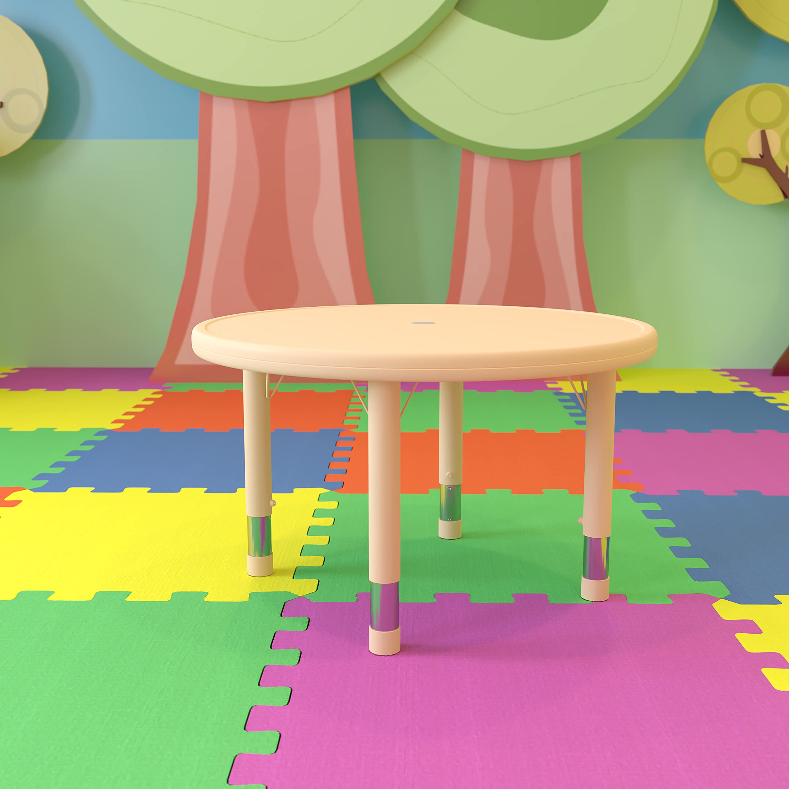 EMMA + OLIVER 33 Inch Round Adjustable Height Kids Activity Table - Durable Plastic School Table for 4 Children - Perfect for Classroom, Homeschool, Playroom & Daycare Learning Activities