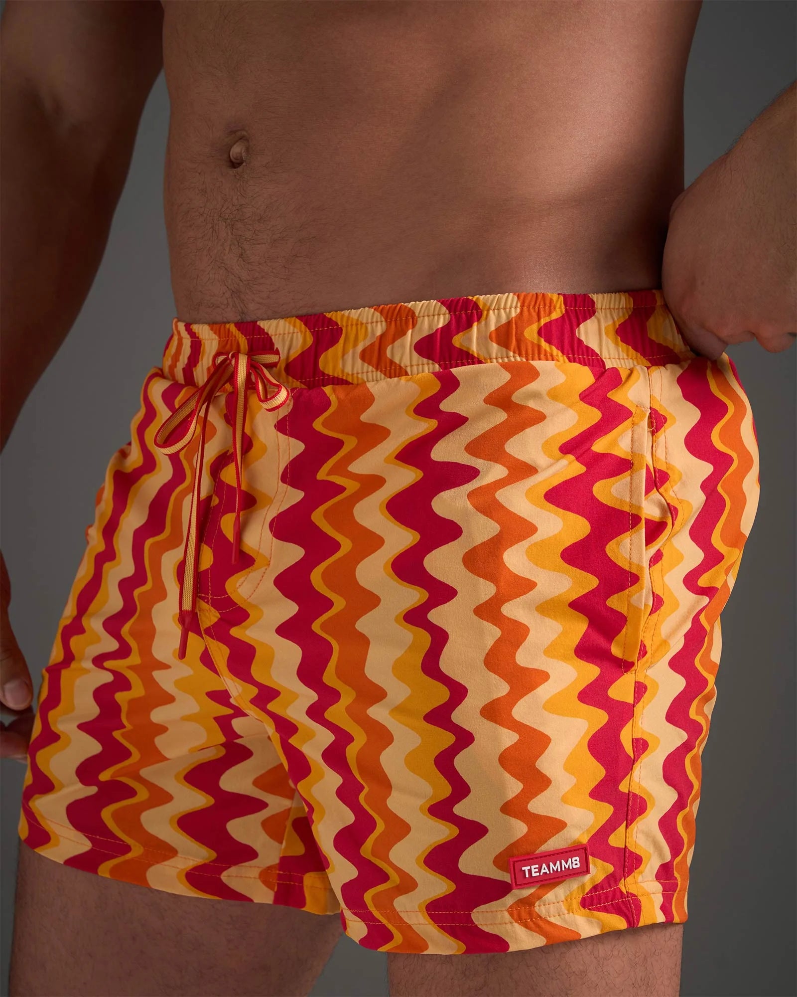**Teamm8 Resort 4 Swim Shorts for Men - Red Mirage Print - Quick-Dry Beach & Pool Swim Trunks**    *(Ideal for Swimming, Vacation, Beach Parties & Water Sports)*