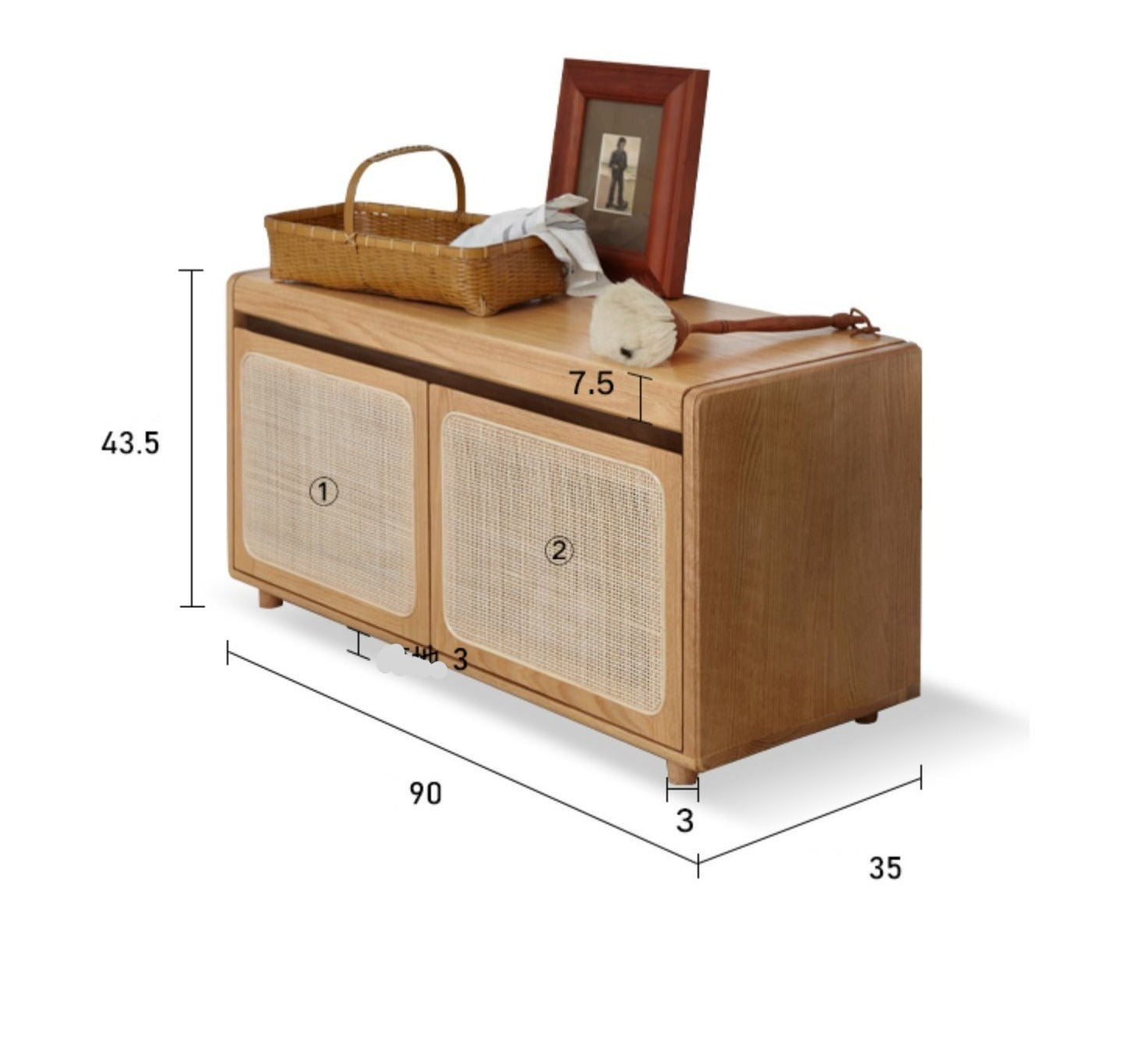 Solid Oak Wood Shoe Storage Bench with Rattan Design - Entryway Organizer for Shoes, Hats & Bags - Perfect for Hallway, Bedroom or Mudroom Decor