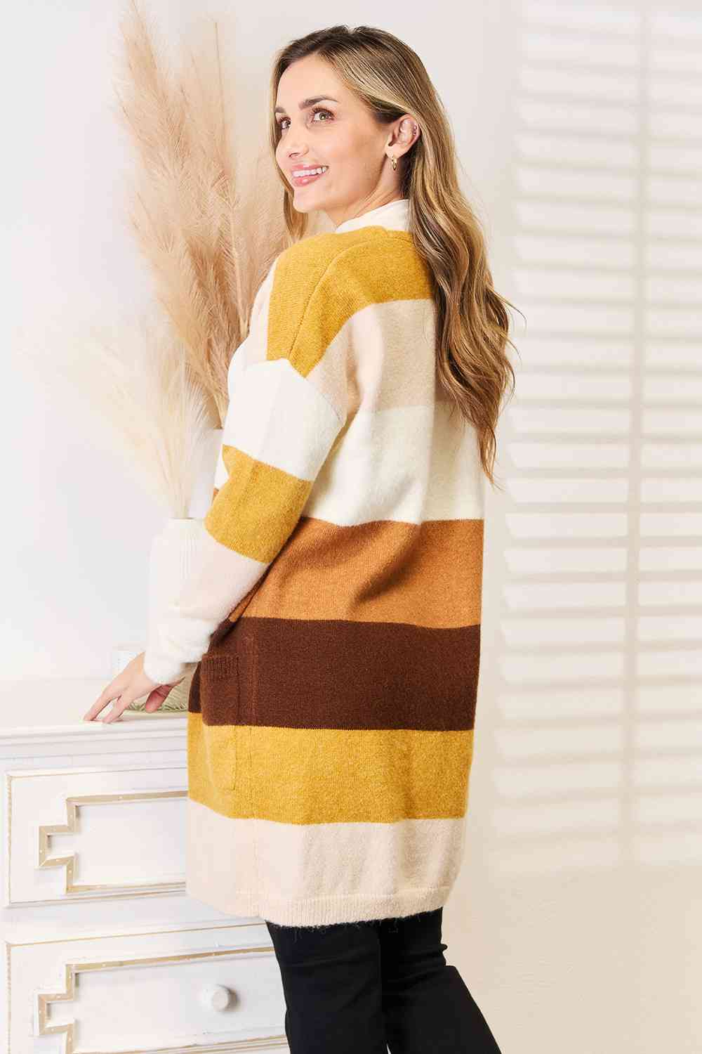 Stylish Color Block Dropped Shoulder Cardigan Sweater - Brown & Tan Fall Fashion | Cozy Layering for Autumn & Winter Outfits