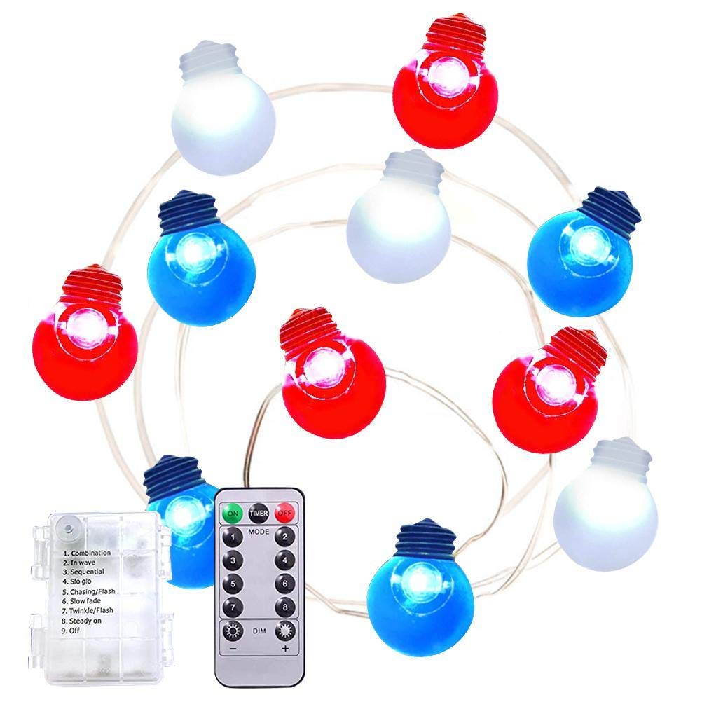 Brteyes 3M 30LED Red White Blue American Flag Stars String Lights with Remote Timer - Patriotic Fairy Lights for Memorial Day, 4th of July, Independence Day Decorations - Perfect for Outdoor, Garden, Party, and Home Decoration