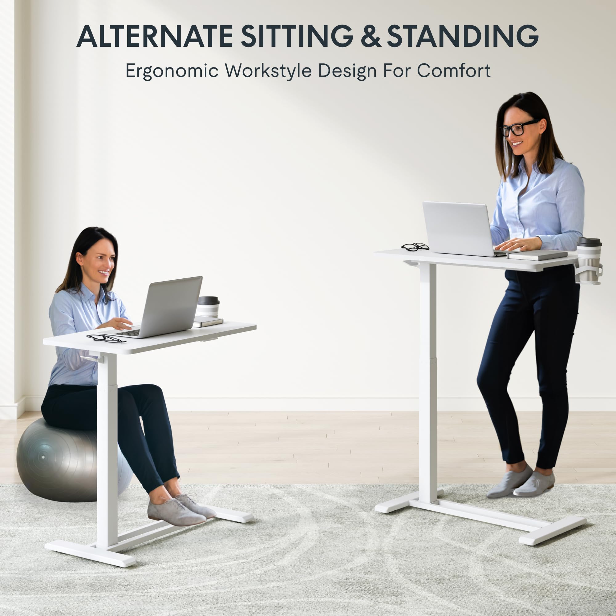 FLEXISPOT H7 Adjustable Overbed Table with Wheels - Pneumatic Height Adjustable Mobile Standing Desk, Rolling Laptop Cart for Home Office & Hospital Use (27.6