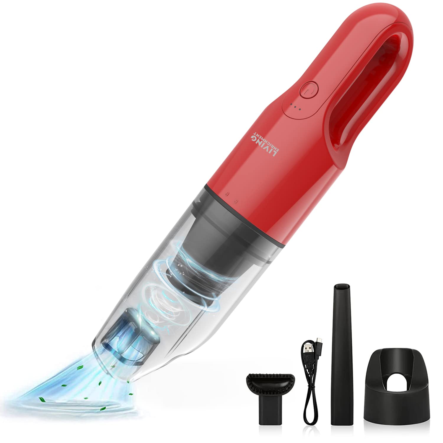 Rechargeable Handheld Vacuum Cleaner for Car & Home - Cordless Dust Buster with Powerful Suction, Crevice Nozzle & Cleaning Brush (Red) - Perfect for Pet Hair, Car Seats & Tight Spaces