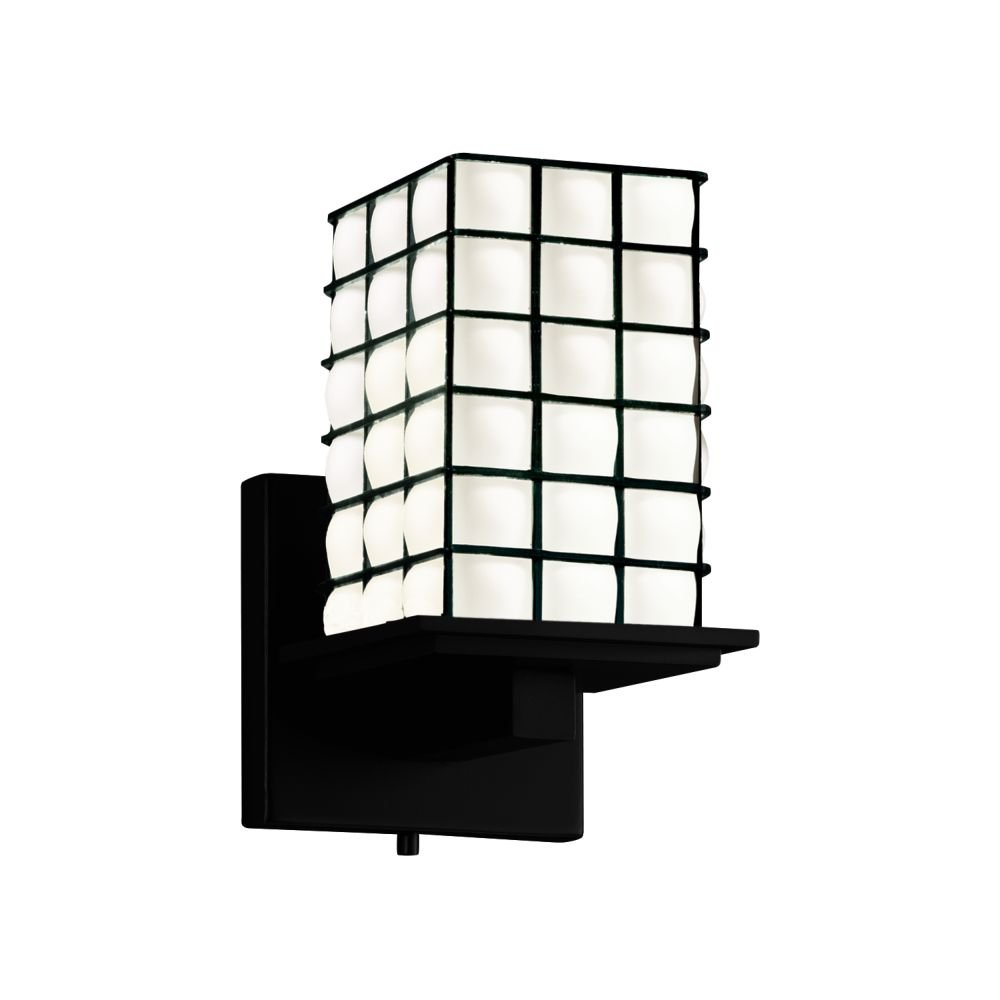 Justice Design Group WGL-8671-15-GRCB-NCKL Square Wire Glass Wall Sconce - Brushed Nickel Finish with Grid Pattern & Clear Glass Bubbles - Perfect for Modern Living Room, Bedroom, or Hallway Lighting