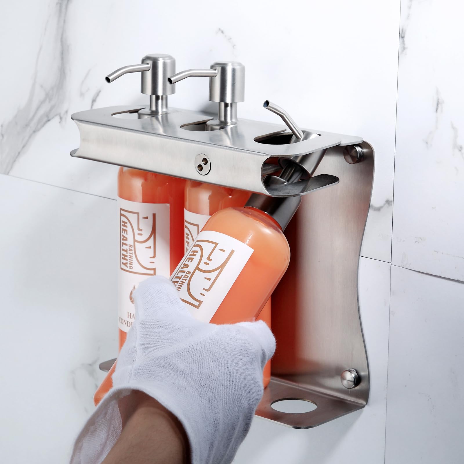 Refillable 3-in-1 Wall Mounted Shampoo Conditioner & Shower Gel Dispenser Pump Bottle with Soap Slot - Perfect for Bathroom, Spa & Gym (KCLS003)