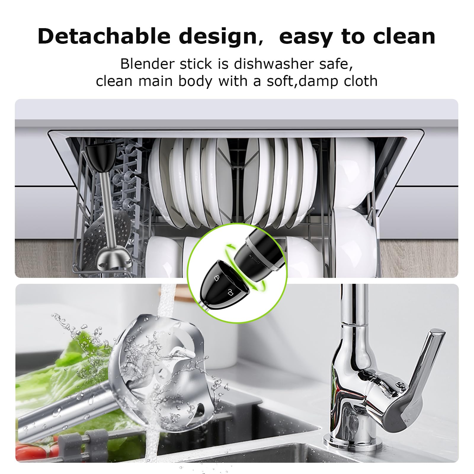 Bonsenkitchen Immersion Hand Blender - 2-Speed Electric Stick Mixer with Stainless Steel Blades for Smoothies, Soups, Purees & Baby Food - Perfect for Kitchen, Baby Food Prep & Healthy Blending at Home