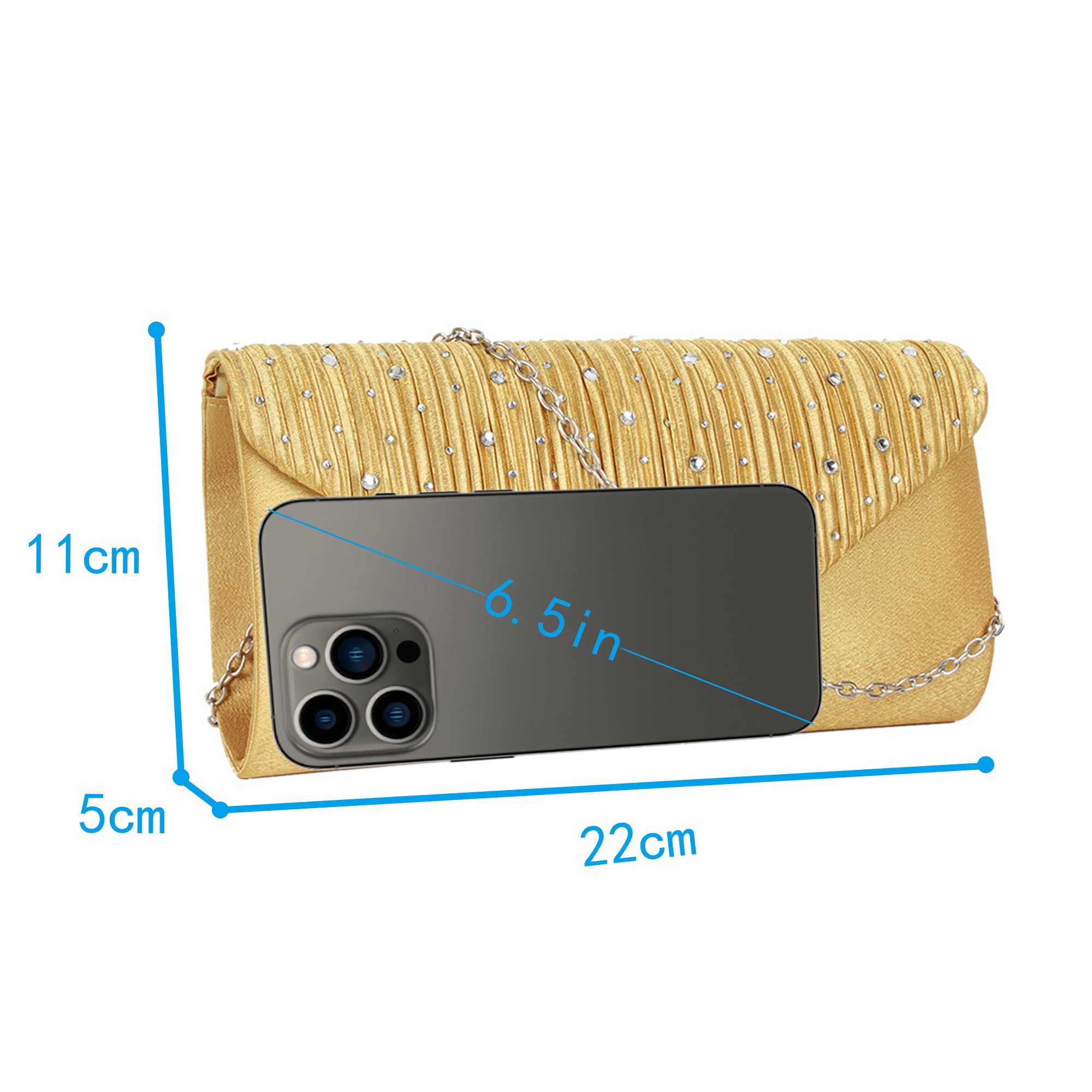 Aisi Women's Rhinestone Studded Flap Envelope Clutch Purse - Elegant Evening Bag with Chain Strap for Party, Prom, Wedding & Special Occasions
