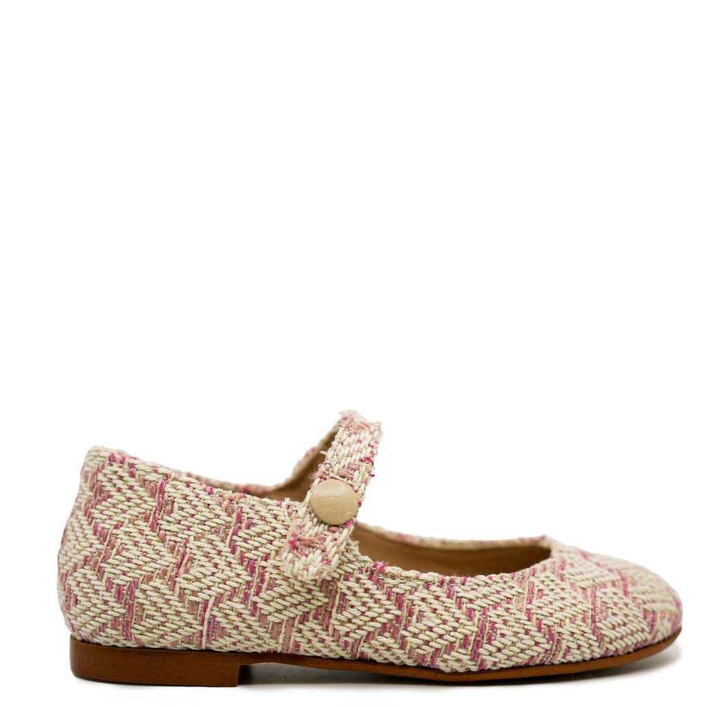 Blublonc Pink Heart Tweed Mary Jane Shoes for Women - Vintage Style Chunky Heel Pumps - Perfect for Valentine's Day, Weddings & Date Nights