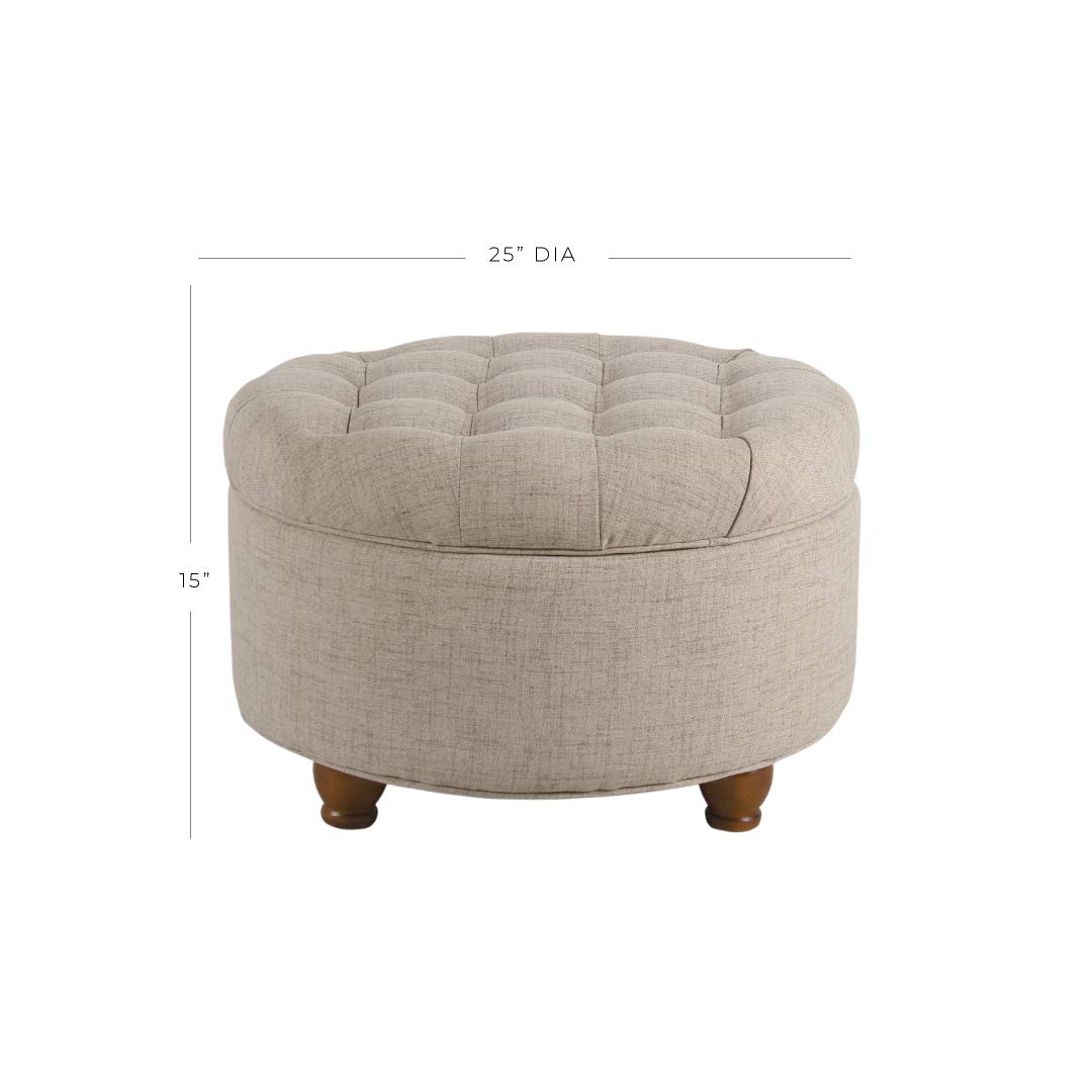 Homepop Large Round Button Tufted Woven Storage Ottoman - Stylish Home Decor for Living Room, Bedroom & Office Organization