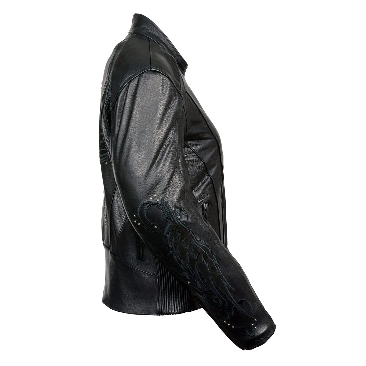 Milwaukee Leather ML1952 Women's Black Embroidered Wing & Stud Design Leather Scooter Jacket - Stylish Motorcycle Riding & Casual Outwear for Bikers & Fashion Enthusiasts