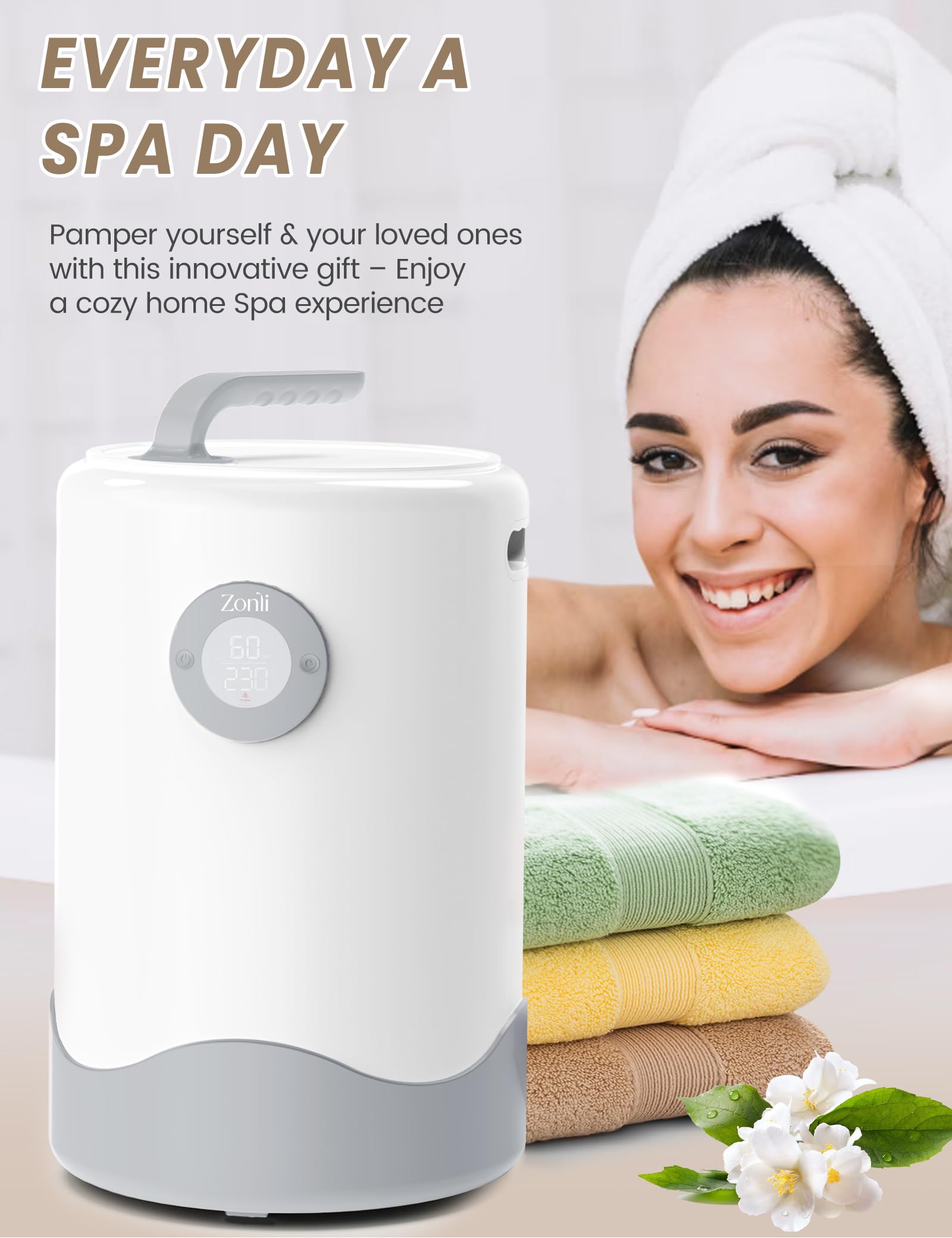 Premium ZonLi Towel Warmer - Large Luxury Heated Towel Warmer Bucket for Bathroom with Auto Shut-Off & Adjustable Timer | Holds 2 Oversized Towels, Blankets & Bathrobes | Includes Scented Discs | Perfect for Spa, Hotel & Home Relaxation