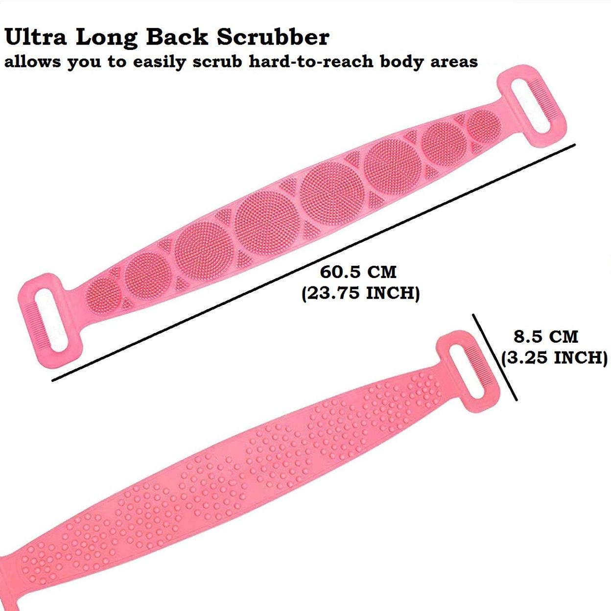 Luxula Silicone Double Sided Exfoliating Back Scrubber - Long Handle Body Brush for Dead Skin Removal - Men & Women Bath Accessories (Multicolor) - Perfect for Shower, Spa & Deep Cleansing at Home