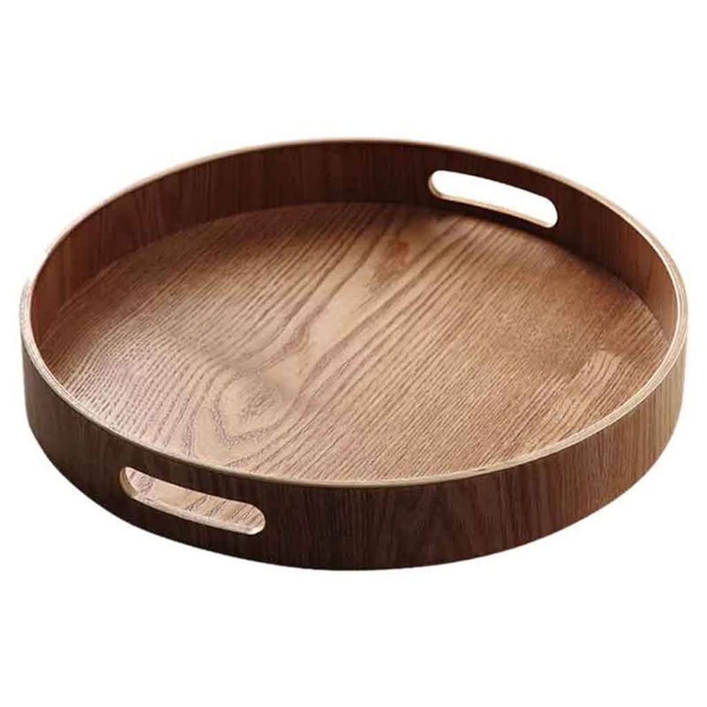 EKDSPW Round Bamboo Serving Tray with Handles - Wooden Dinner Tray for Tea, Breakfast, Snacks & Food Storage - Natural Bamboo Container for Dining, Kitchen & Party Use (One Size)