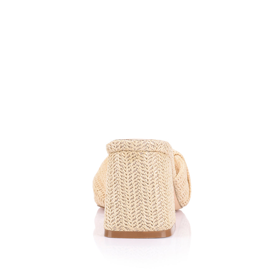 Stella Block Heel Mules - Natural Raffia Women's Shoes | Comfortable & Stylish Summer Slides for Beach, Vacation, and Casual Outings