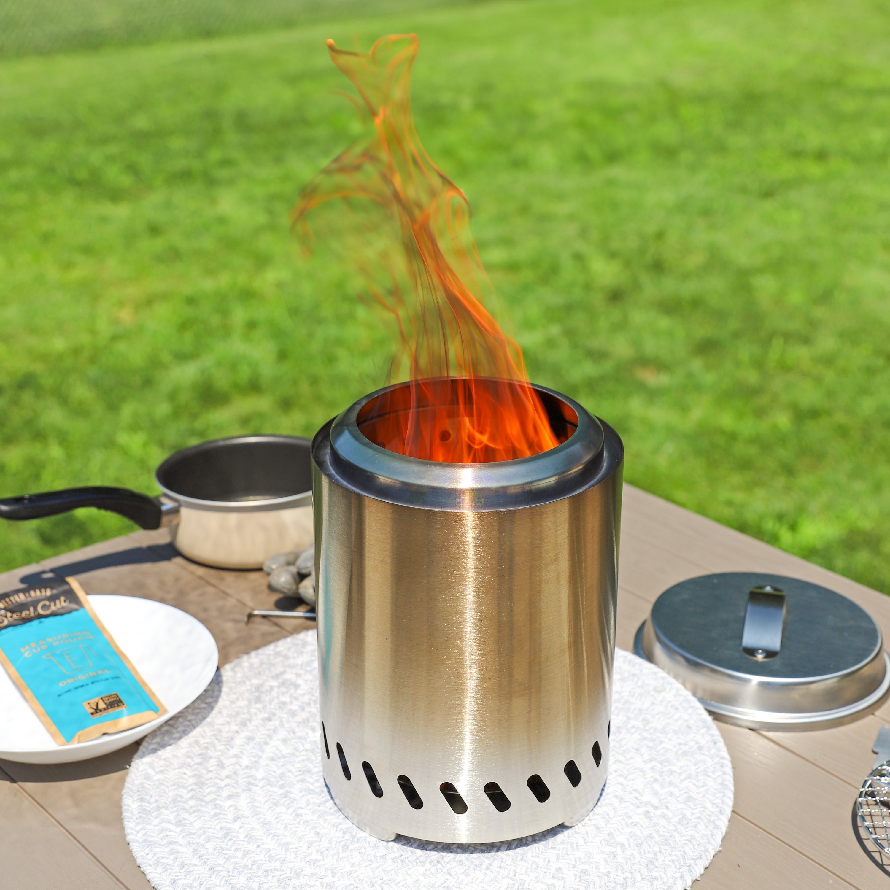 Sunnydaze Smokeless Fire Pit Tabletop - Triple Burn Design for Outdoor Patio, Deck, Camping & Backyard Gatherings