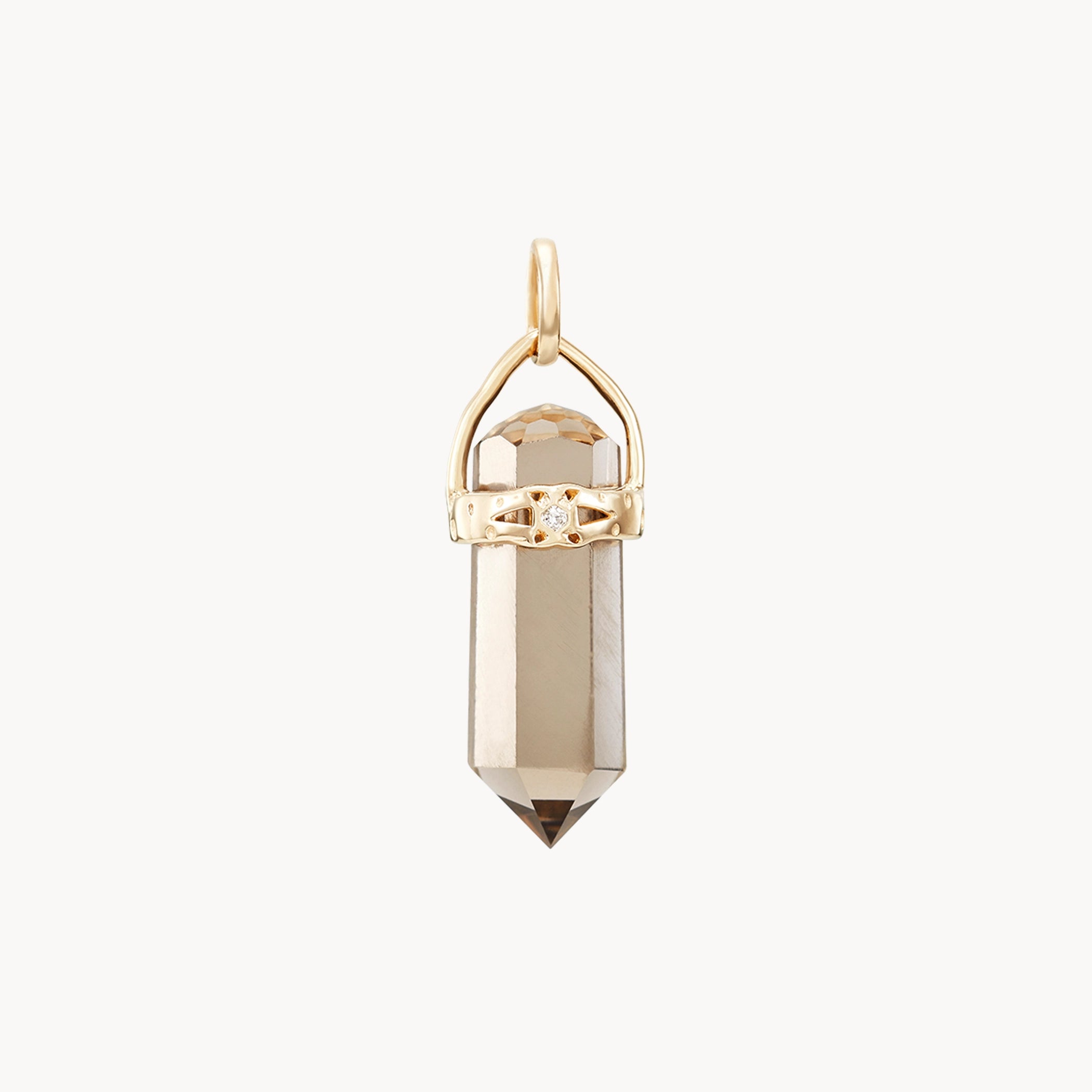 10K Yellow Gold Smoky Quartz Amulet with White Sapphire - Elegant Jewelry for Women, Perfect for Gifts, Weddings & Special Occasions