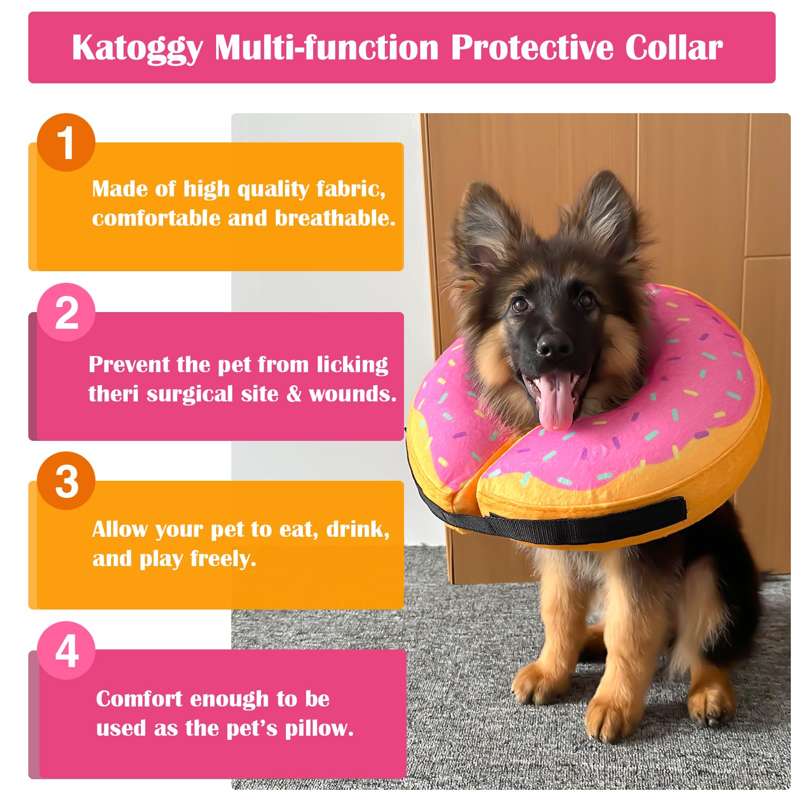 Katoggy Inflatable Dog Cone Collar - Soft Adjustable Blow Up Donut E-Collar for Small Medium Large Dogs & Cats - Post Surgery Recovery, Wound Protection & Comfort - Perfect for After Spay/Neuter, Hot Spots & Licking Prevention