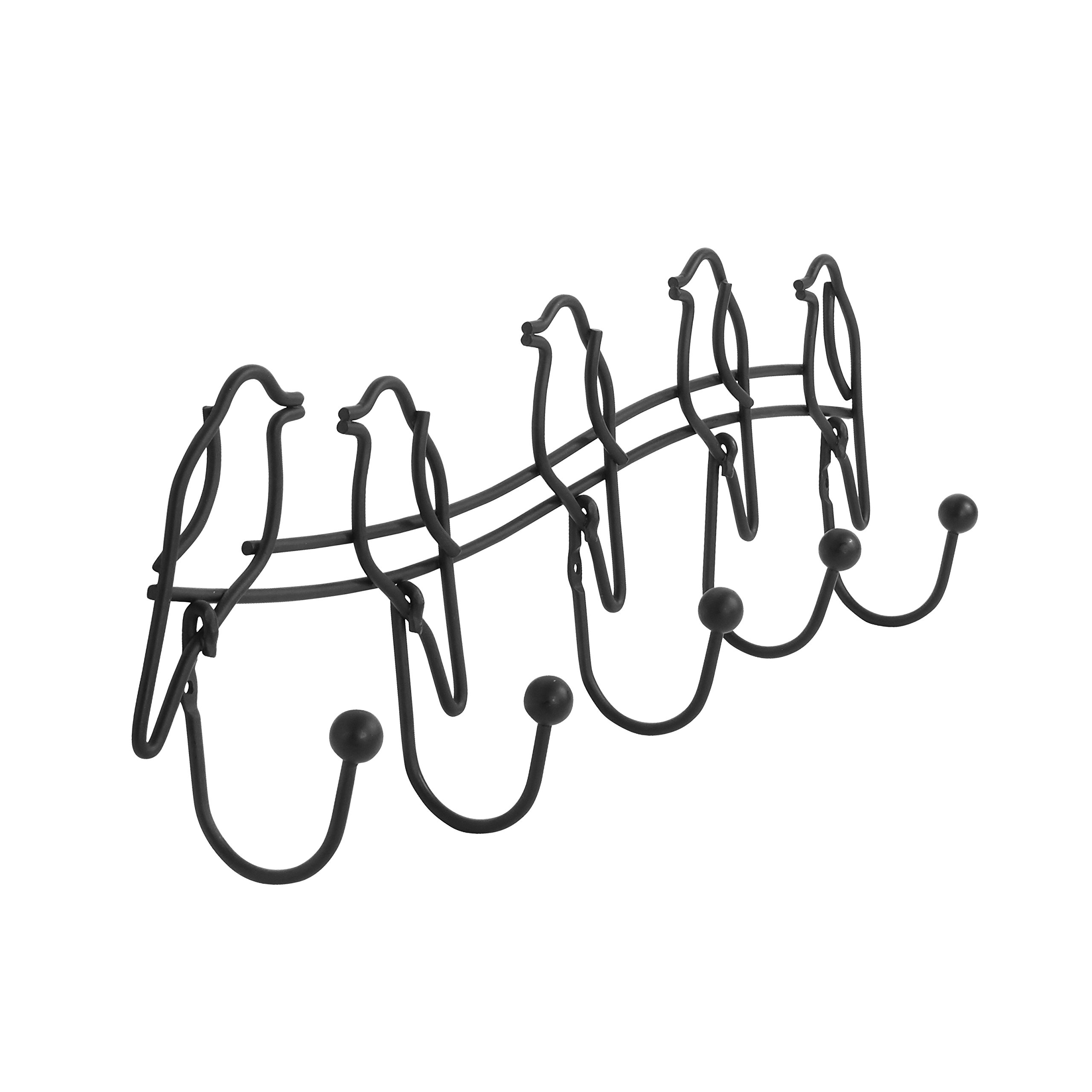 Whimsical Bird Coat Rack - 5 Hooks Wall Mounted Entryway & Closet Organizer, Black - Perfect for Bathrooms, Hallways & Bedroom Storage