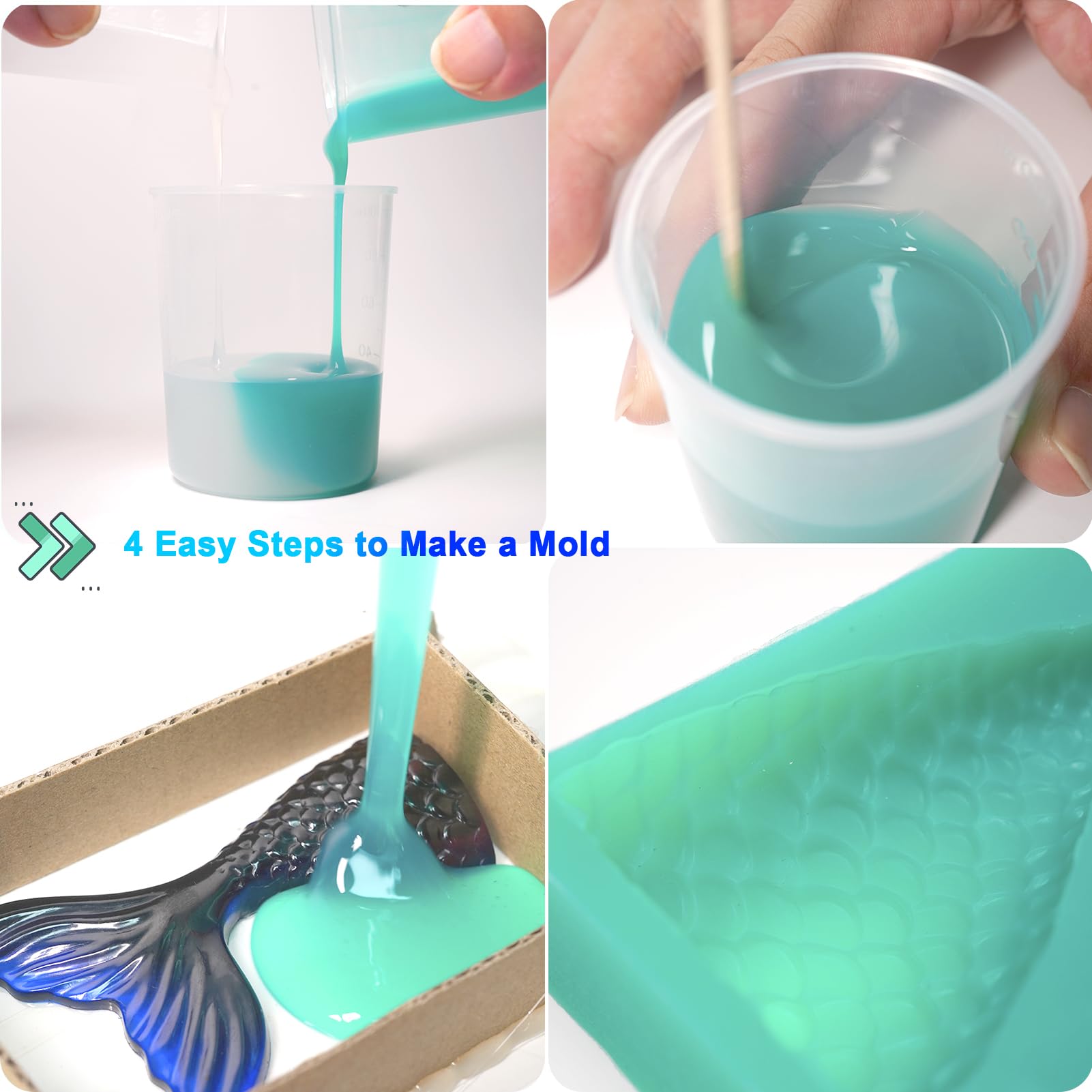 BBDINO 70.56 Oz Super Elastic Liquid Silicone Rubber Mold Making Kit - 1:1 Volume Ratio for DIY 3D Resin Casting, Jewelry, Soap & Candle Molds - Jade Green Food Safe Silicone for Arts & Crafts Projects