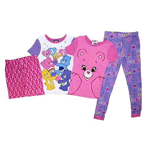 Care Bears Girls 4-Piece Short Sleeve Cotton Pajama Set - Soft & Snug Fit for Kids Sleepwear, Playtime & Cozy Nights