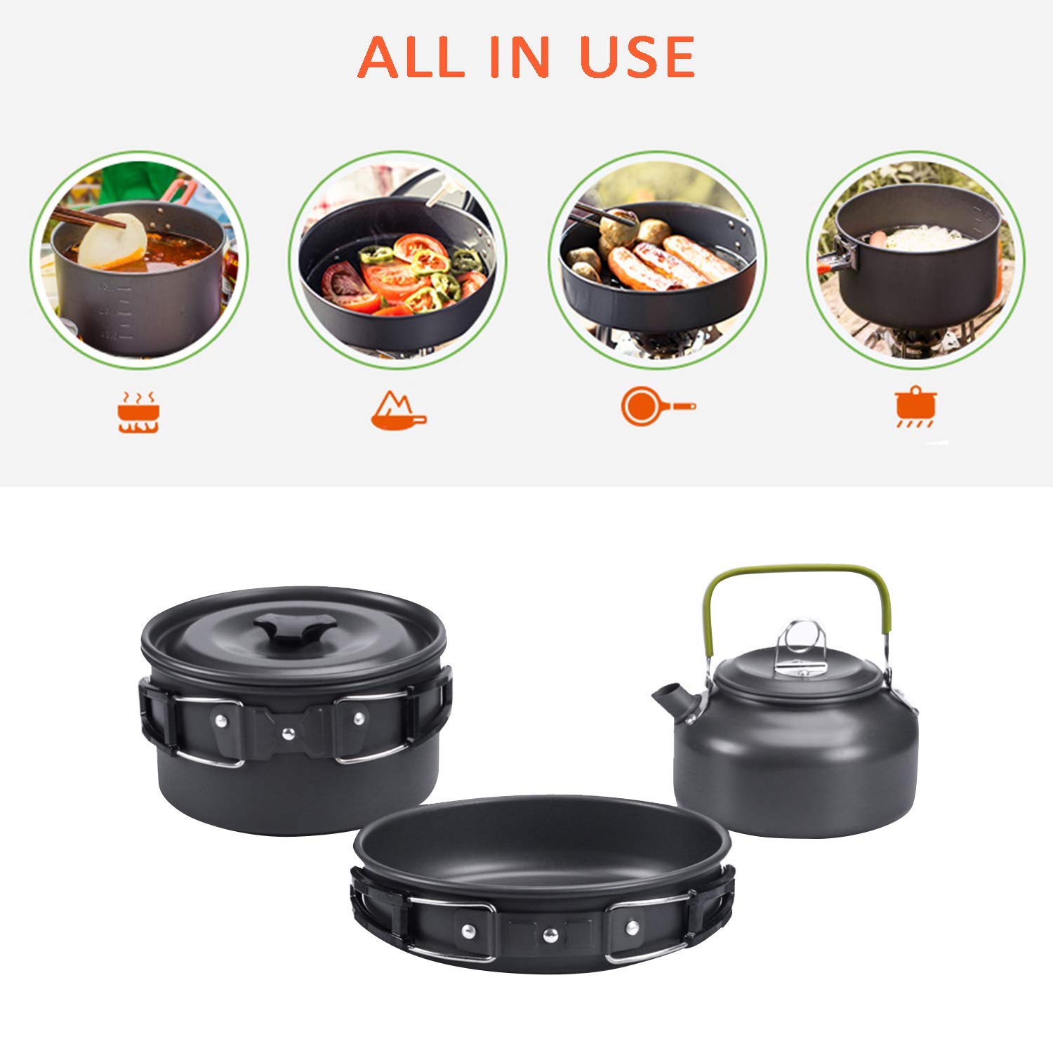 **Portable Camping Cookware Set - Lightweight Mess Kit with Pot, Pan & Kettle for Outdoor Hiking, Backpacking & Survival | Perfect for Camping, Picnics & Emergency Preparedness**