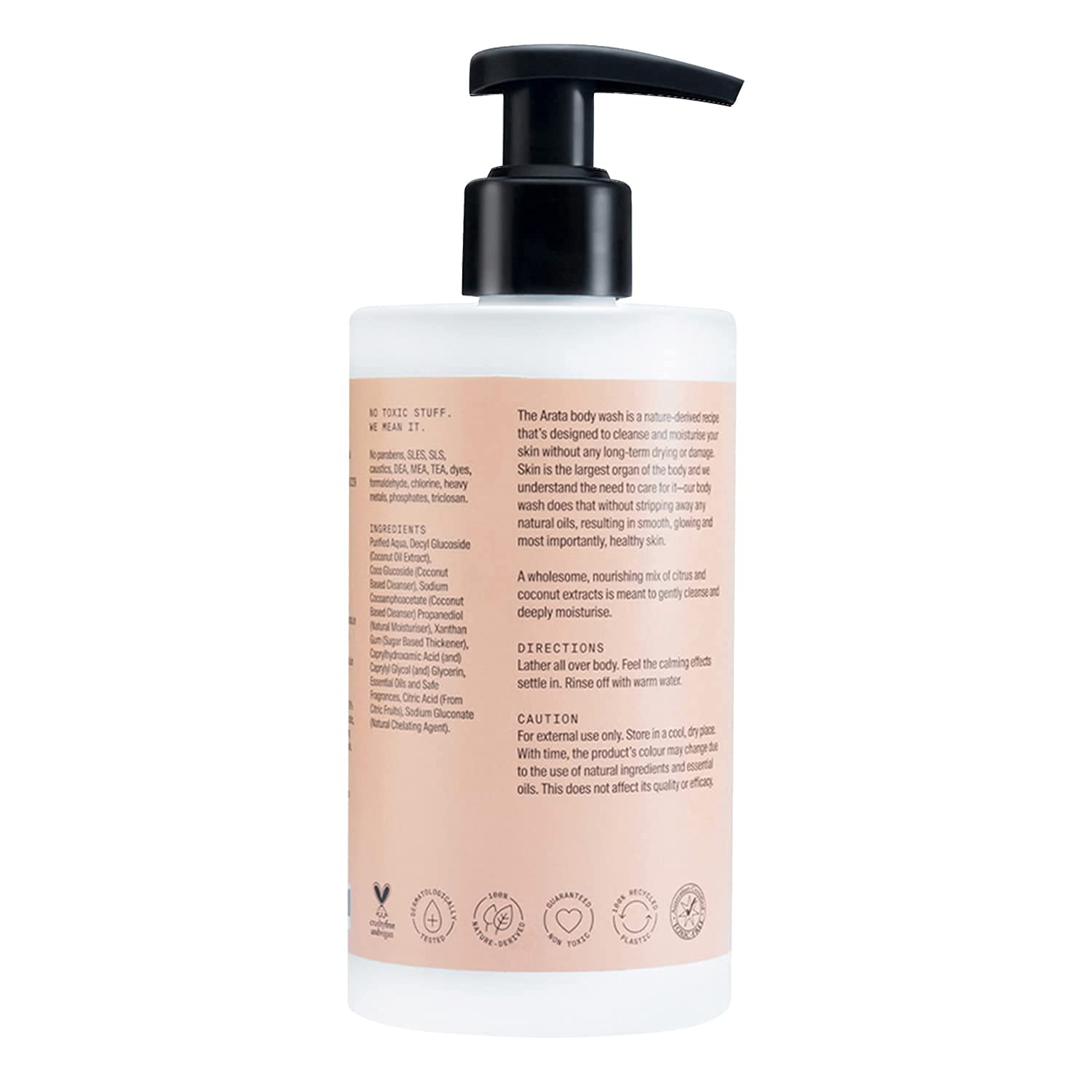 Ar.ata Natural Hydrating & Non-Drying Body Wash with Coconut & Citrus Extracts - Vegan, Cruelty-Free Gentle Cleanser for Women & Men (300ml) | Moisturizing Shower Gel for Dry Skin, Daily Use at Home & Gym