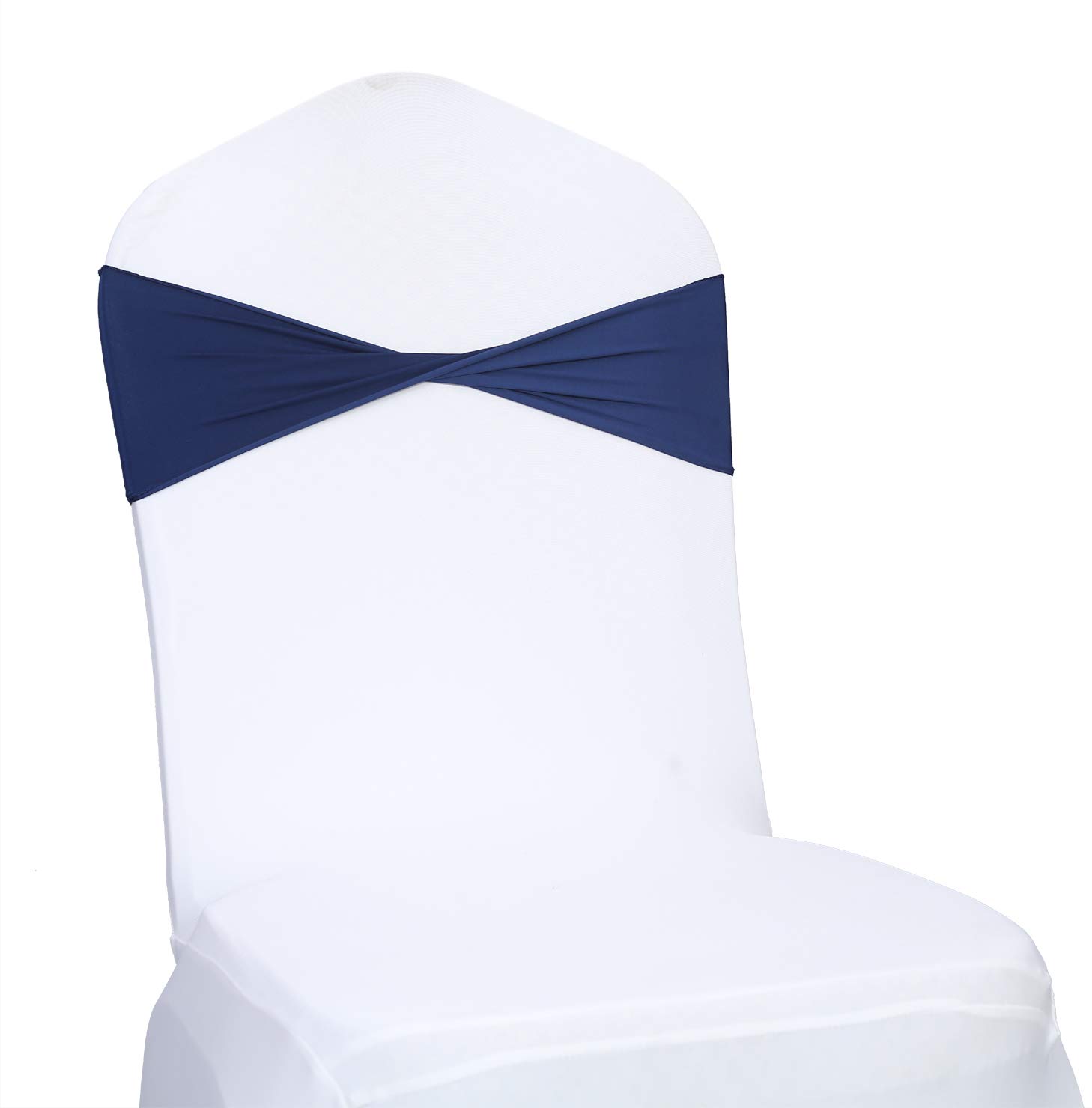 50PCS Navy Blue Spandex Wedding Chair Bands - Elegant Chair Sashes & Bow Ties for Wedding Decorations, Banquets, and Special Events