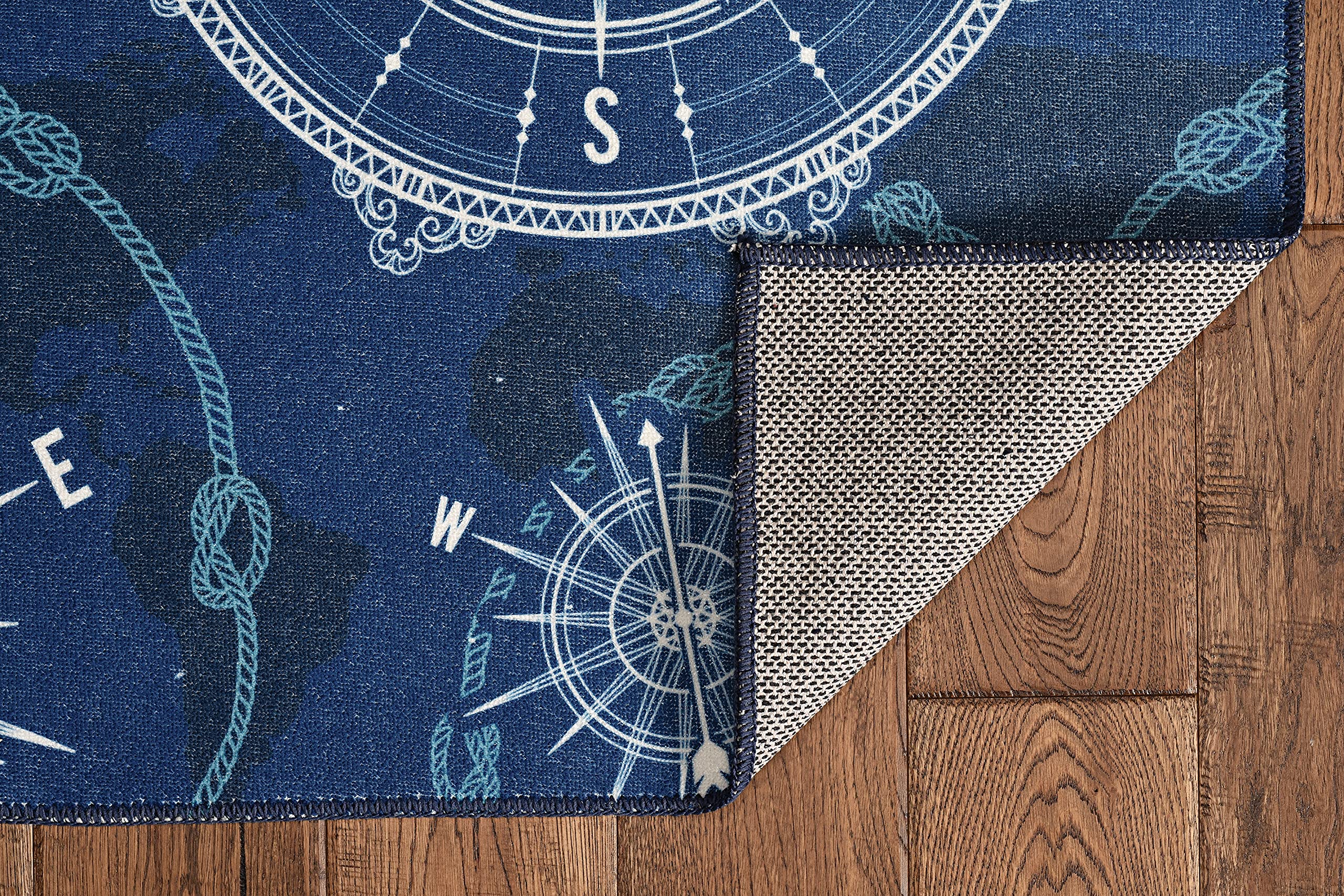 Linon The Anywhere Washable Rug - Velmer Blue & Ivory 5' x 7' Area Rug | Stain Resistant & Machine Washable | Perfect for Living Room, Bedroom, or Office Decor