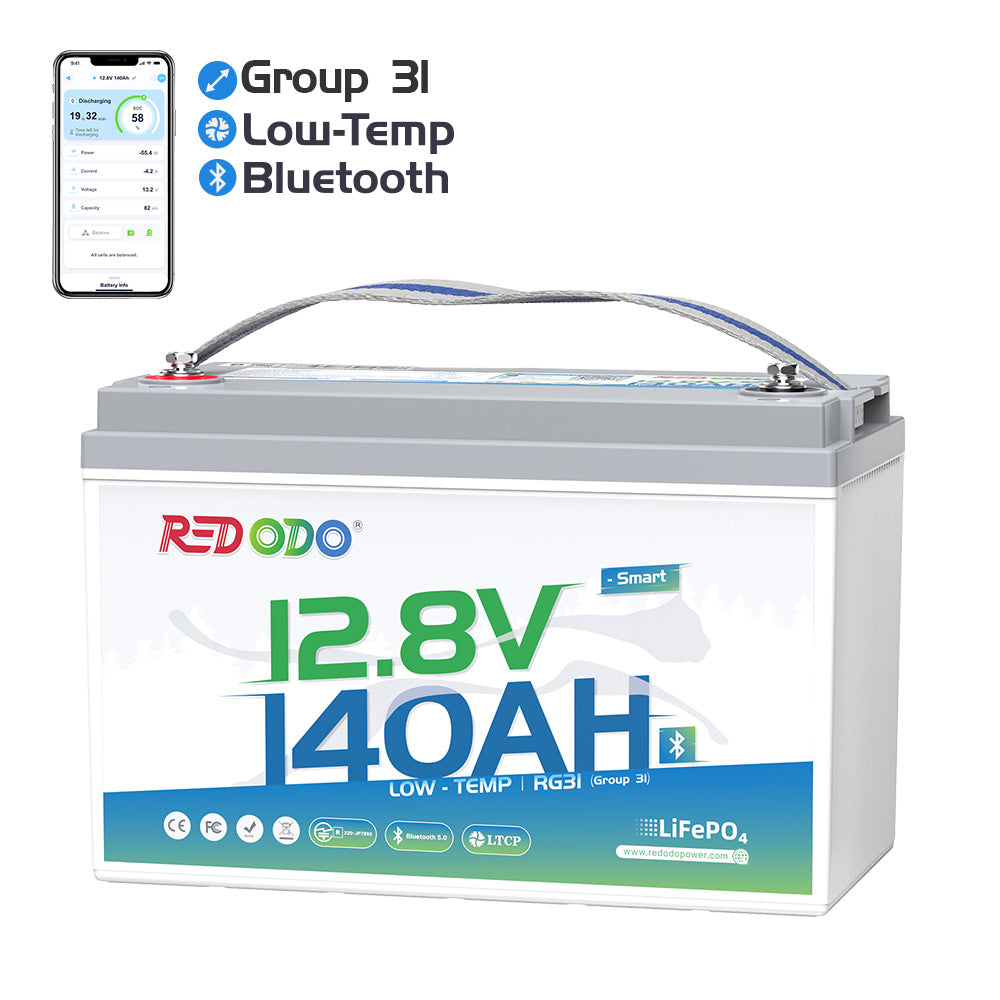 Redodo 12V 140Ah Group 31 Lithium Battery with Bluetooth - 40% More Capacity - Deep Cycle Battery for RV, Marine, Solar Home, Off-Grid Power & Emergency Backup
