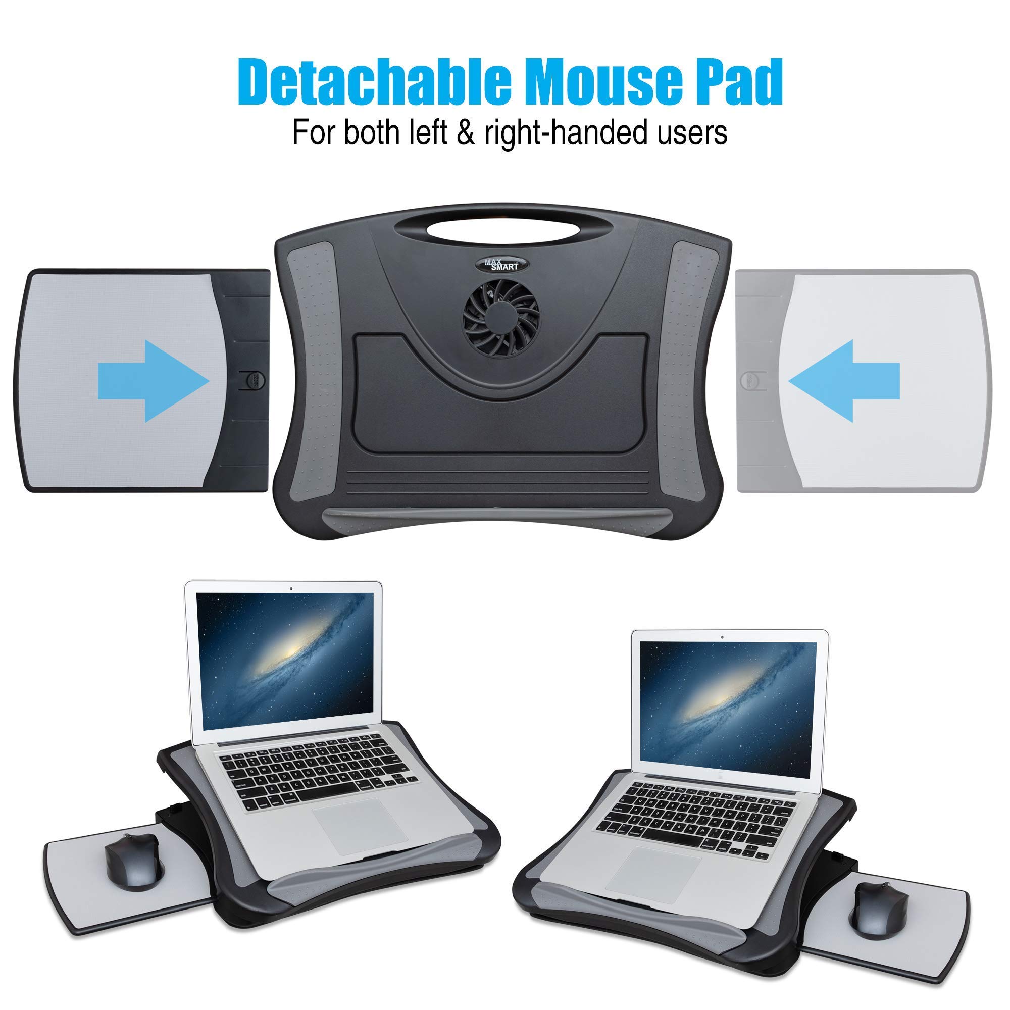 Portable Laptop Lap Desk with Cooling Fan & Detachable Mouse Pad - Adjustable Laptop Stand for Home, Office & Travel Use