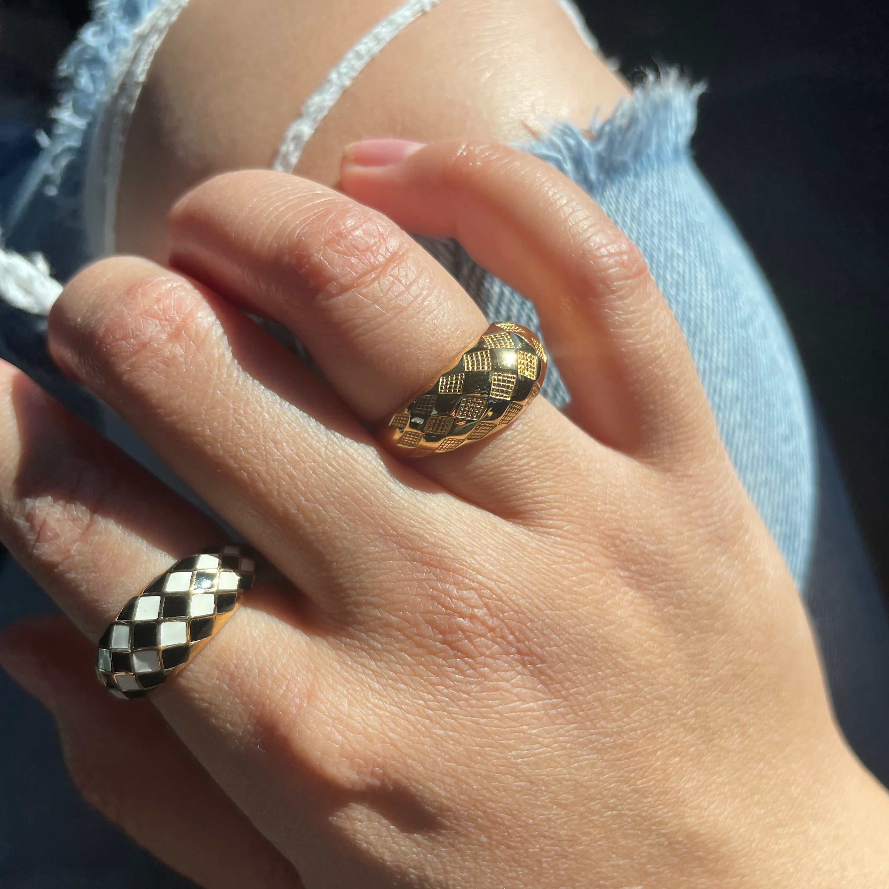 Emerald Green Checker Ring for Women - Vintage Style Adjustable Statement Ring - Perfect for Parties, Weddings & Everyday Fashion