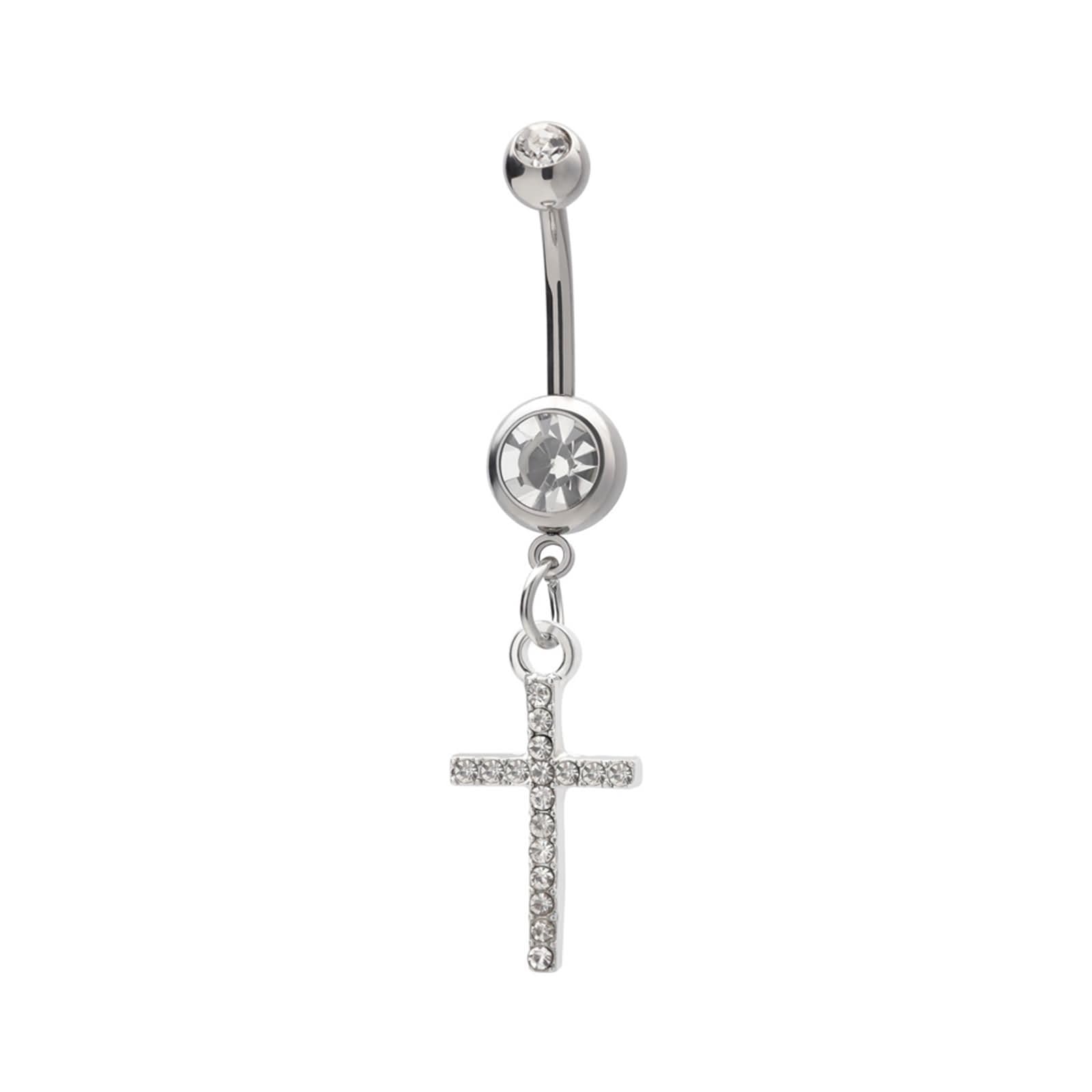 Surgical Steel Belly Bar with Cubic Zirconia Cross - Perfect for Piercing & Fashion Jewelry