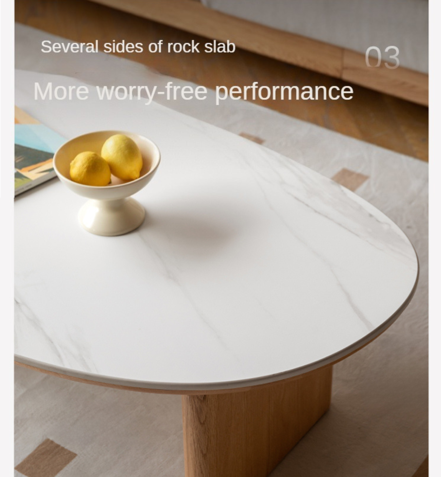 Solid Oak Wood Modern Rock Plate Coffee Table - Stylish Living Room Furniture for Home Decor & Relaxation