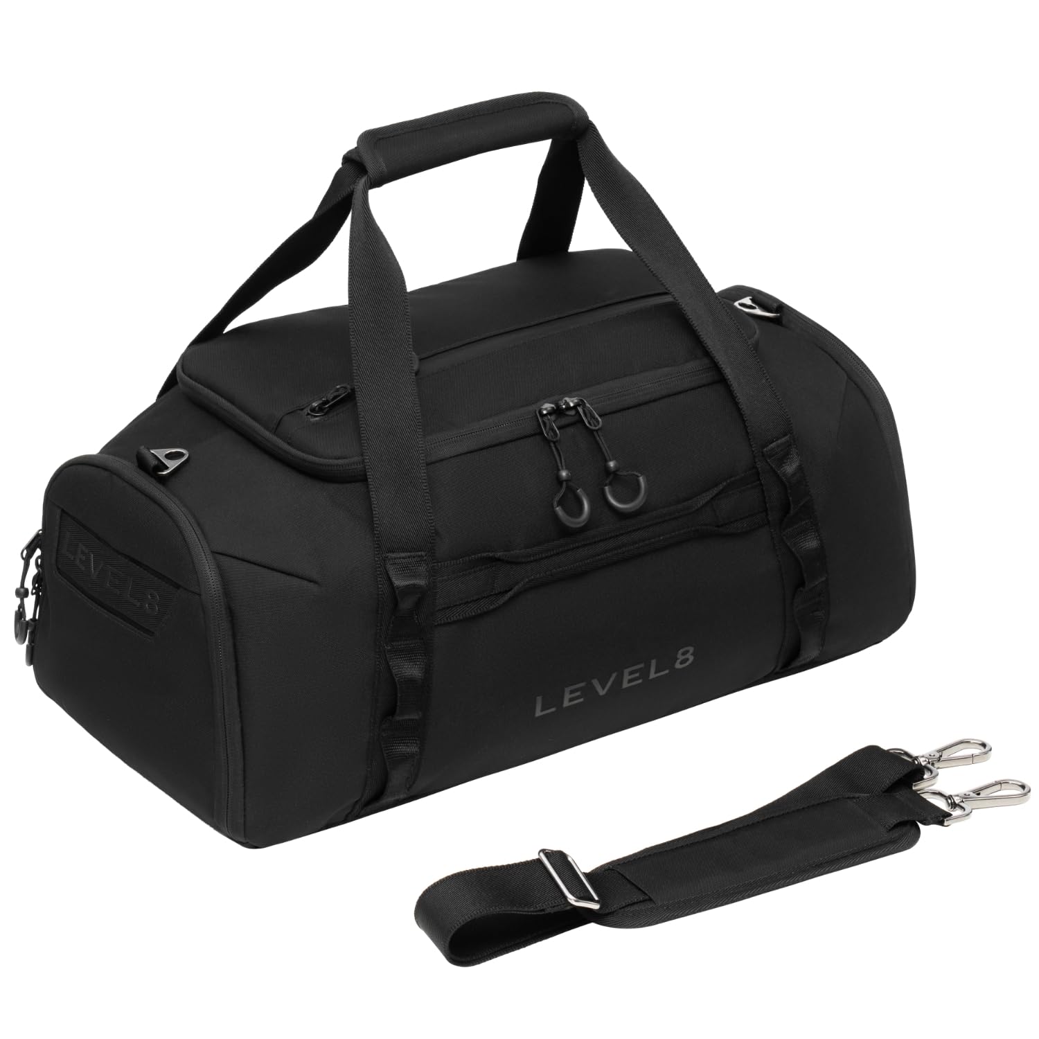 LEVEL8 Travel Duffle Bag 30L - Airline Approved Carry-On, Water Resistant Sports Duffle for Men & Women - Perfect for Gym, Weekend Trips & Air Travel (Black)