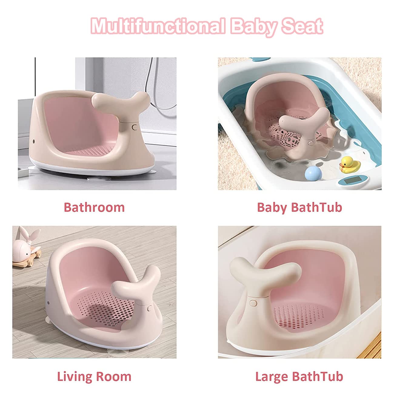 Whale-Shaped Baby Bath Seat with 4 Secure Suction Cups - Safe & Comfortable Bath Chair for Infants 6-36 Months (Pink) | Perfect for Newborns, Toddlers & Kids in Bathtub or Shower