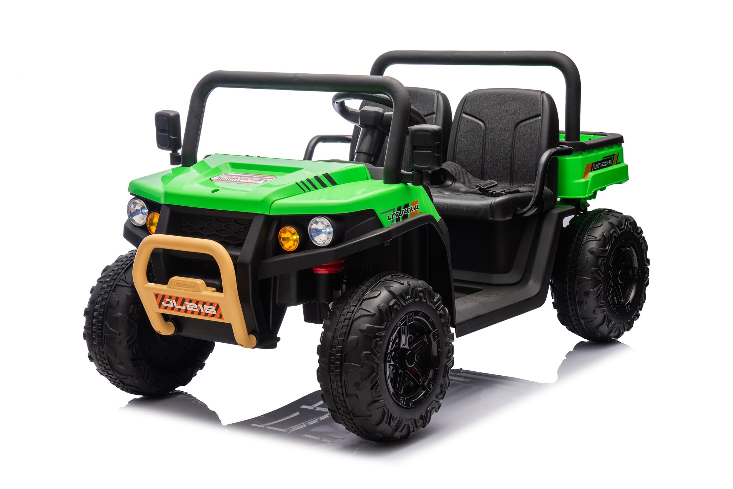 Hetoy 24V 2 Seater Electric Ride On Dump Truck with Remote Control - 4WD Battery Powered UTV Toy Car for Kids, Includes Shovel, Music, Bluetooth & LED Headlights - Perfect Outdoor Play Vehicle for Boys & Girls (Green)