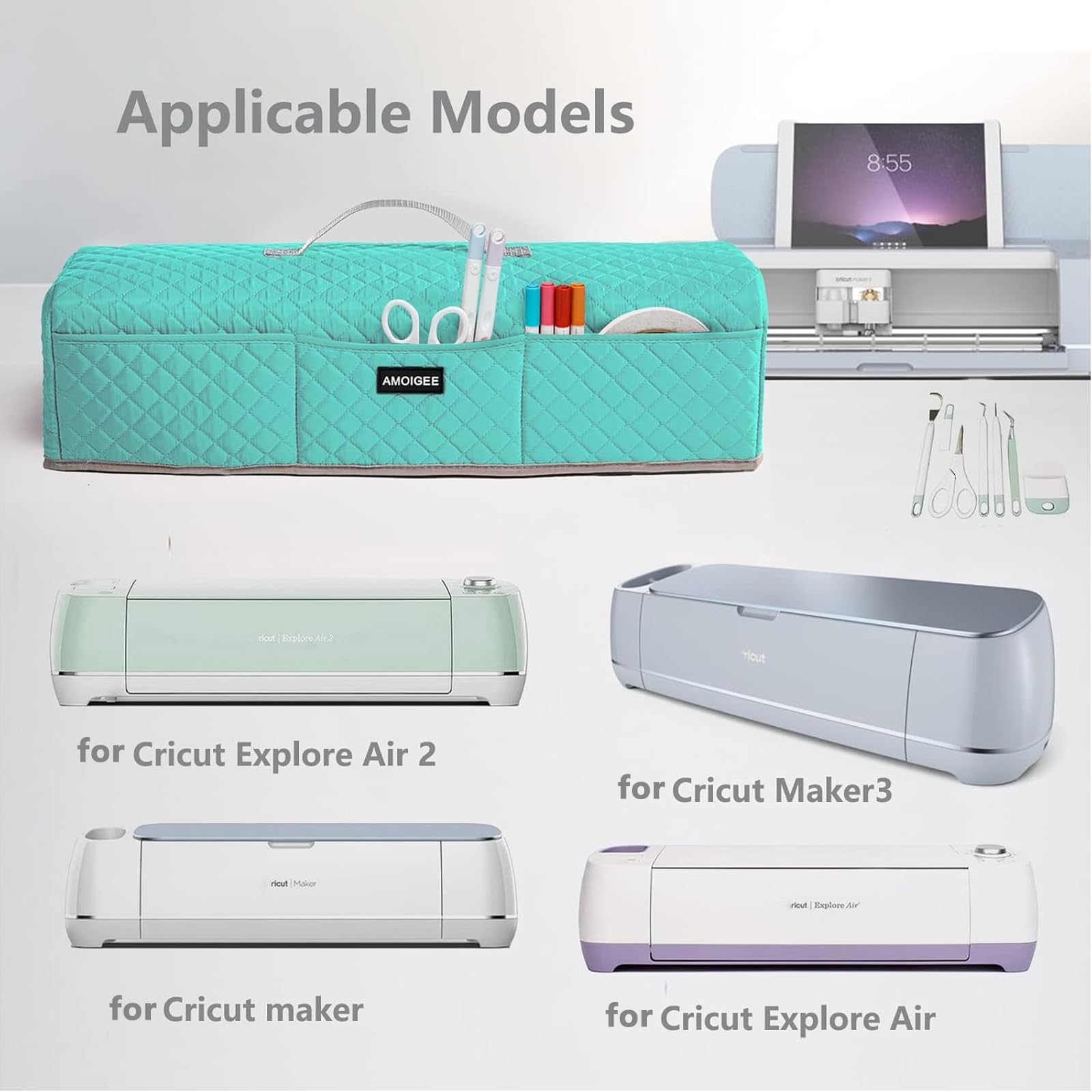 AMOIGEE Padded Dust Cover for Cricut Maker, Maker 3, Explore 3, Explore Air 2 - Protective Machine Cover for Cricut Accessories & Tools | Perfect for Crafting, Scrapbooking & DIY Projects