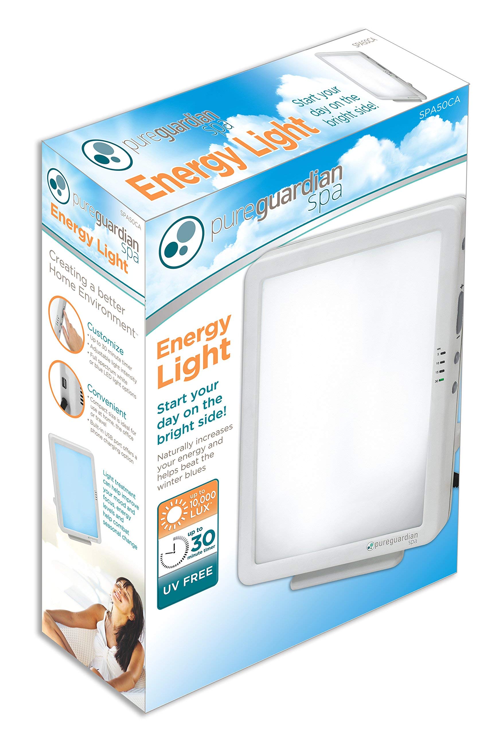 PureGuardian 10,000 LUX Full Spectrum Light Therapy Lamp - Adjustable Blue/White Light Intensity with Timer - SAD Treatment, Vitamin D Boost & Energy Enhancement - Perfect for Home Office, Reading & Relaxation