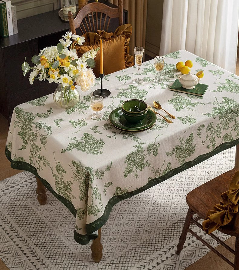 Elegant French Style Chenille Flower Tablecloth for Dining Table - Modern Rectangle Table Cover for Oval Table - Perfect for Dinner Parties, Holiday Gatherings & Home Decor
