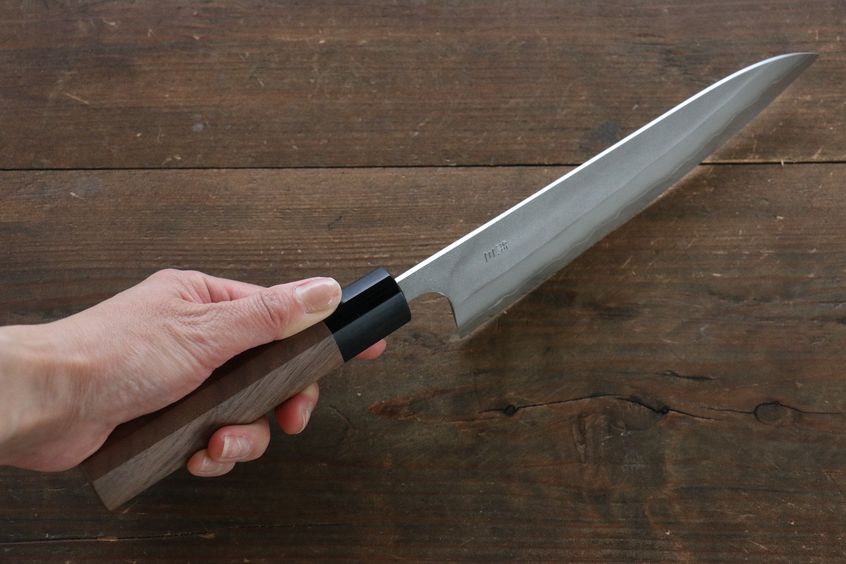 Nao Yamamoto Silver Steel No.3 Nashiji Gyuto 180mm Japanese Chef Knife with Walnut Handle - Perfect for Slicing, Dicing & Precision Cooking in Professional Kitchens & Home Use
