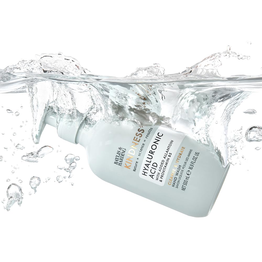 Baylis & Harding Hyaluronic Acid Hand Wash - Moisturizing & Hydrating Liquid Soap for Dry Skin, 16.9 Fl Oz - Perfect for Bathroom, Kitchen & Guest Washroom Use